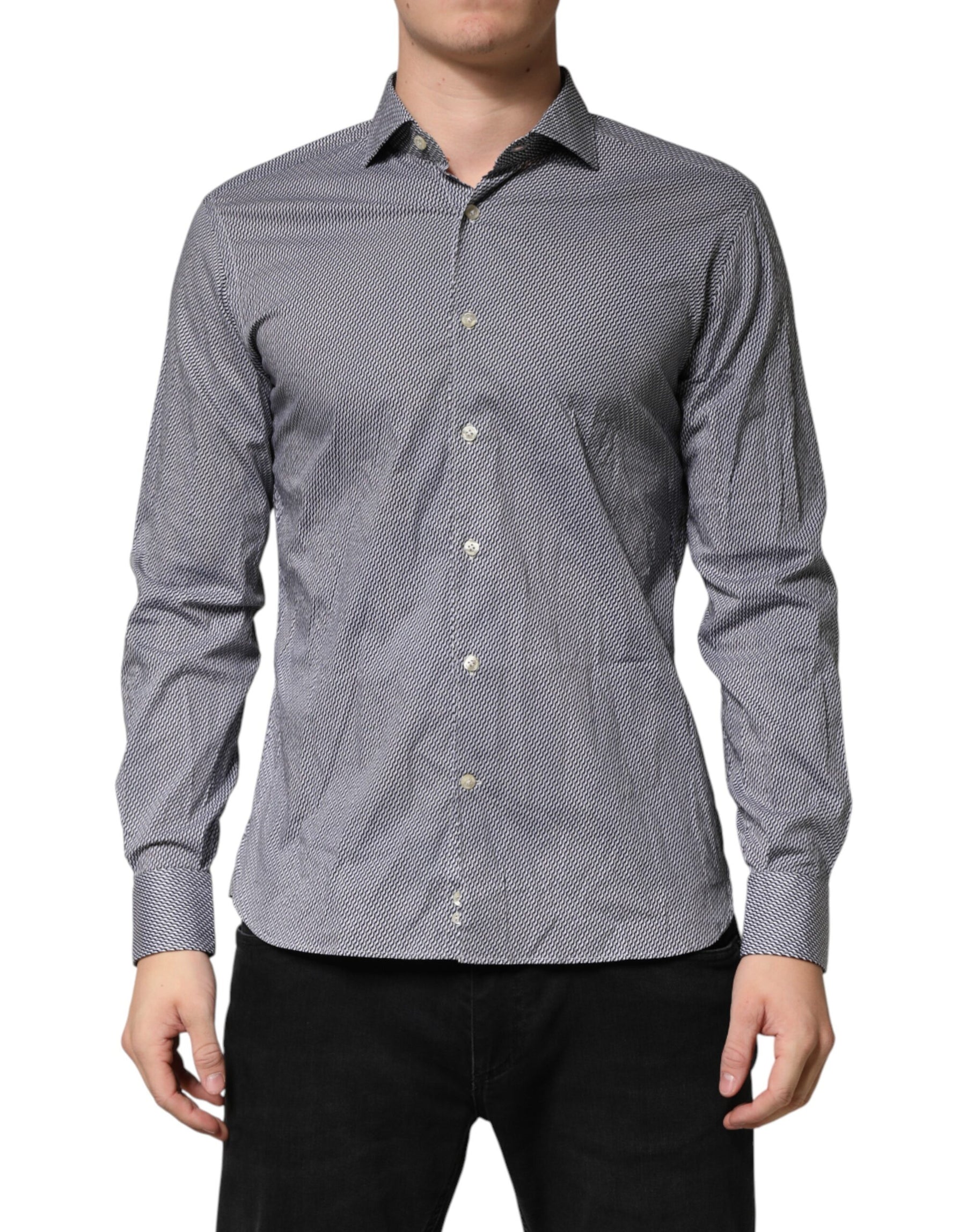 Domenico Tagliente Gray Patterned Long Sleeves Dress Shirt | Regal Royce
