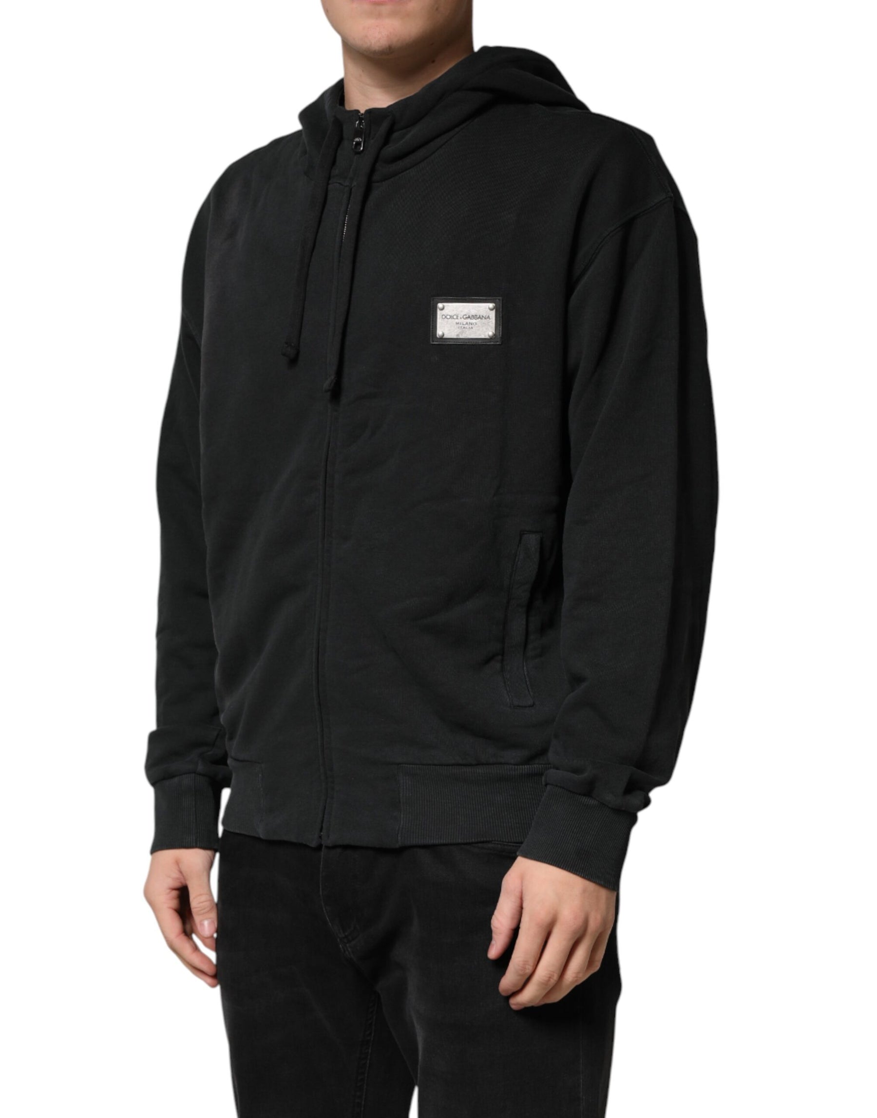 Dolce & Gabbana Black Full Zip Hooded Men Sweatshirt Sweater | Regal Royce