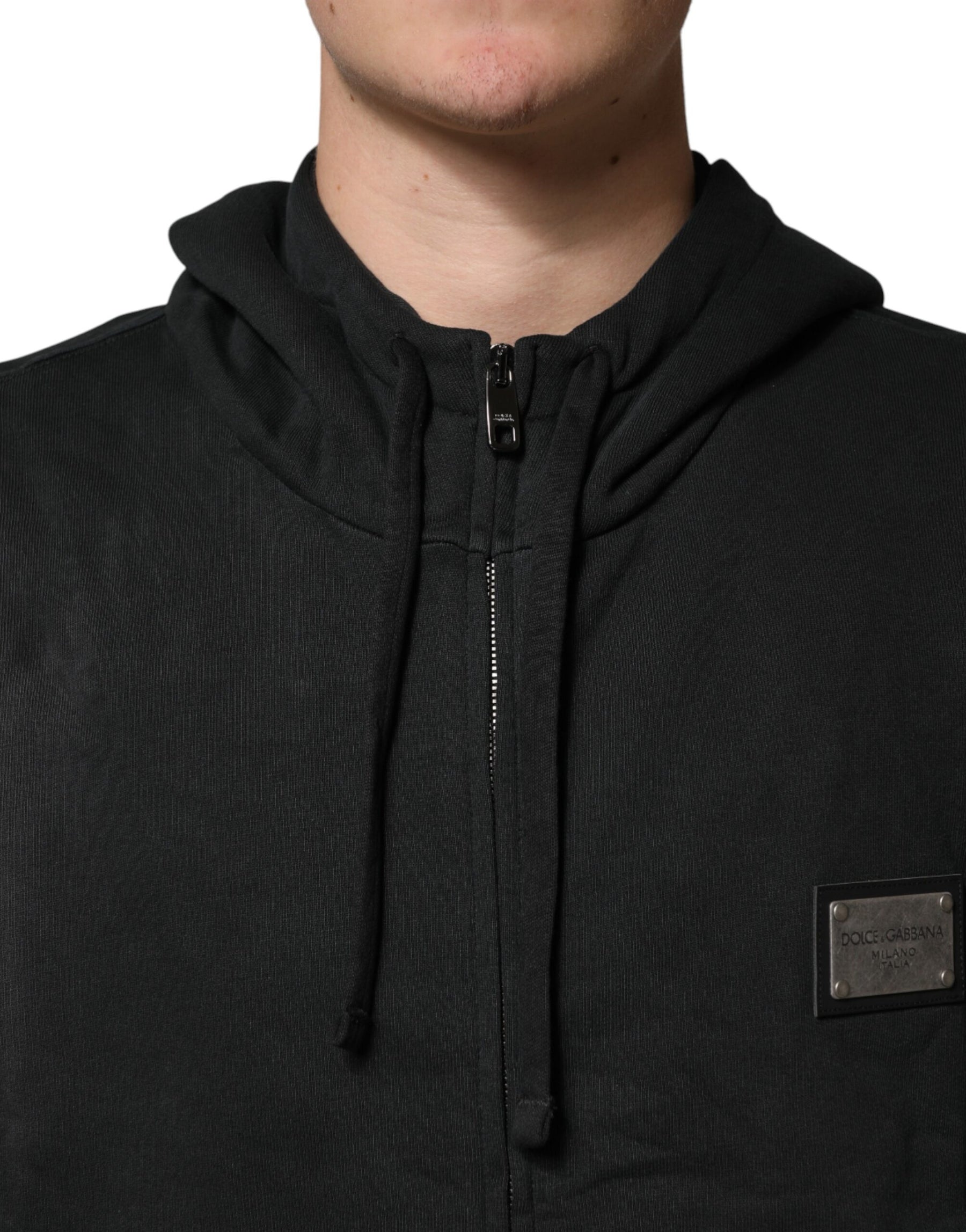 Dolce & Gabbana Black Full Zip Hooded Men Sweatshirt Sweater | Regal Royce