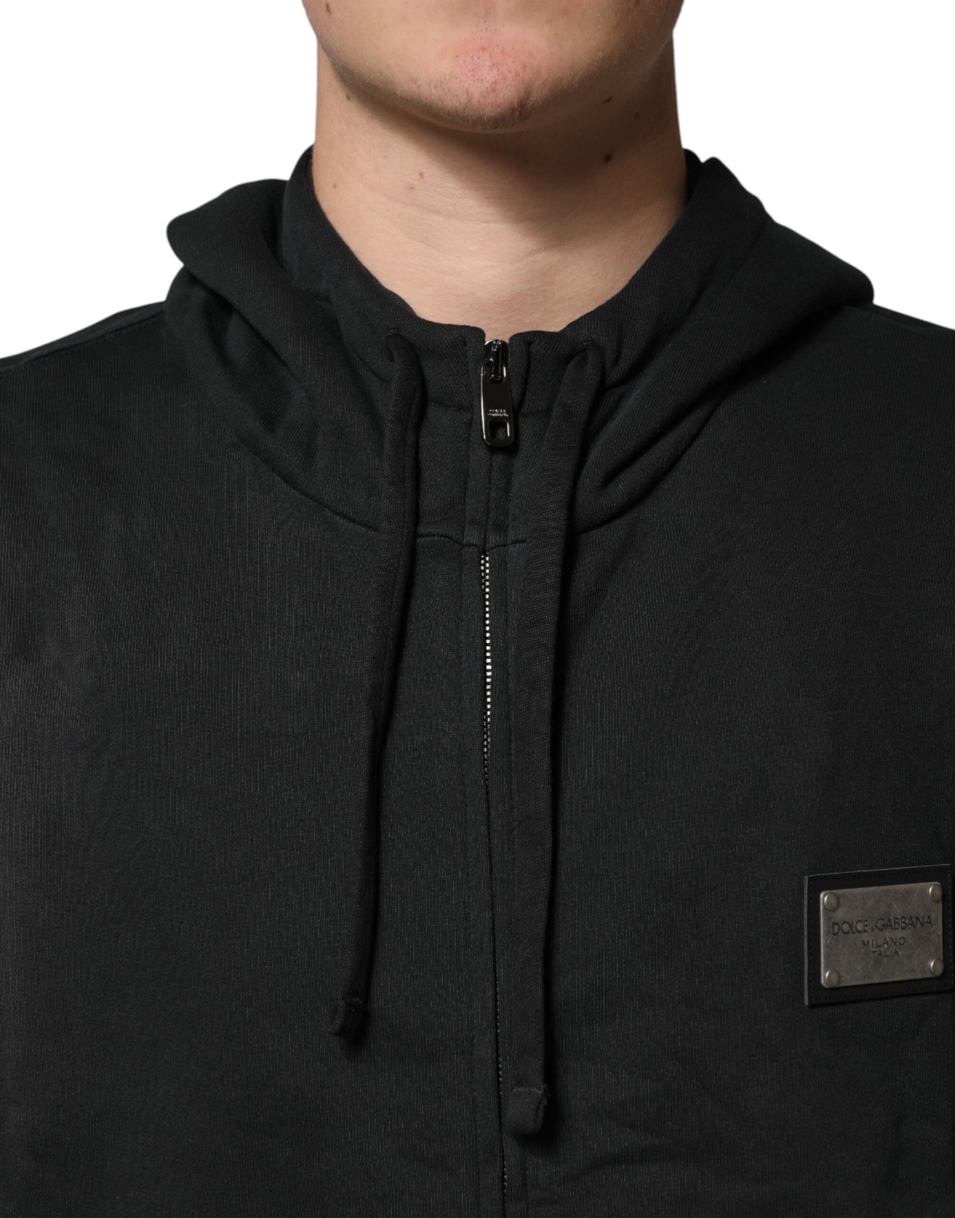 Dolce & Gabbana Black Full Zip Hooded Men Sweatshirt Sweater | Regal Royce