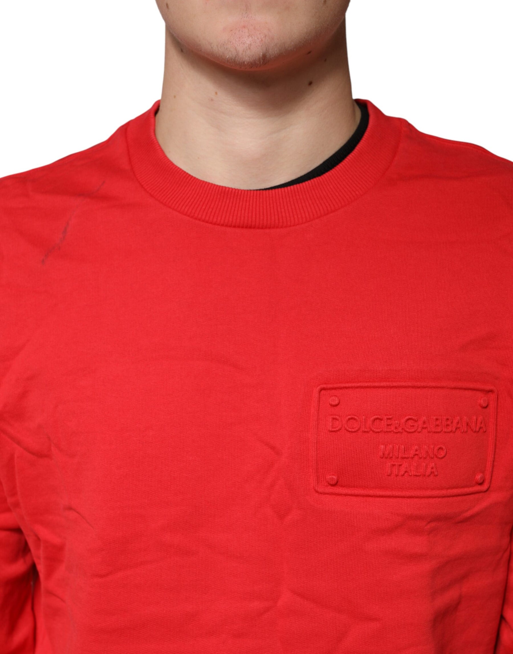 Dolce & Gabbana Red Logo Cotton Crew Neck Sweatshirt Sweater | Regal Royce