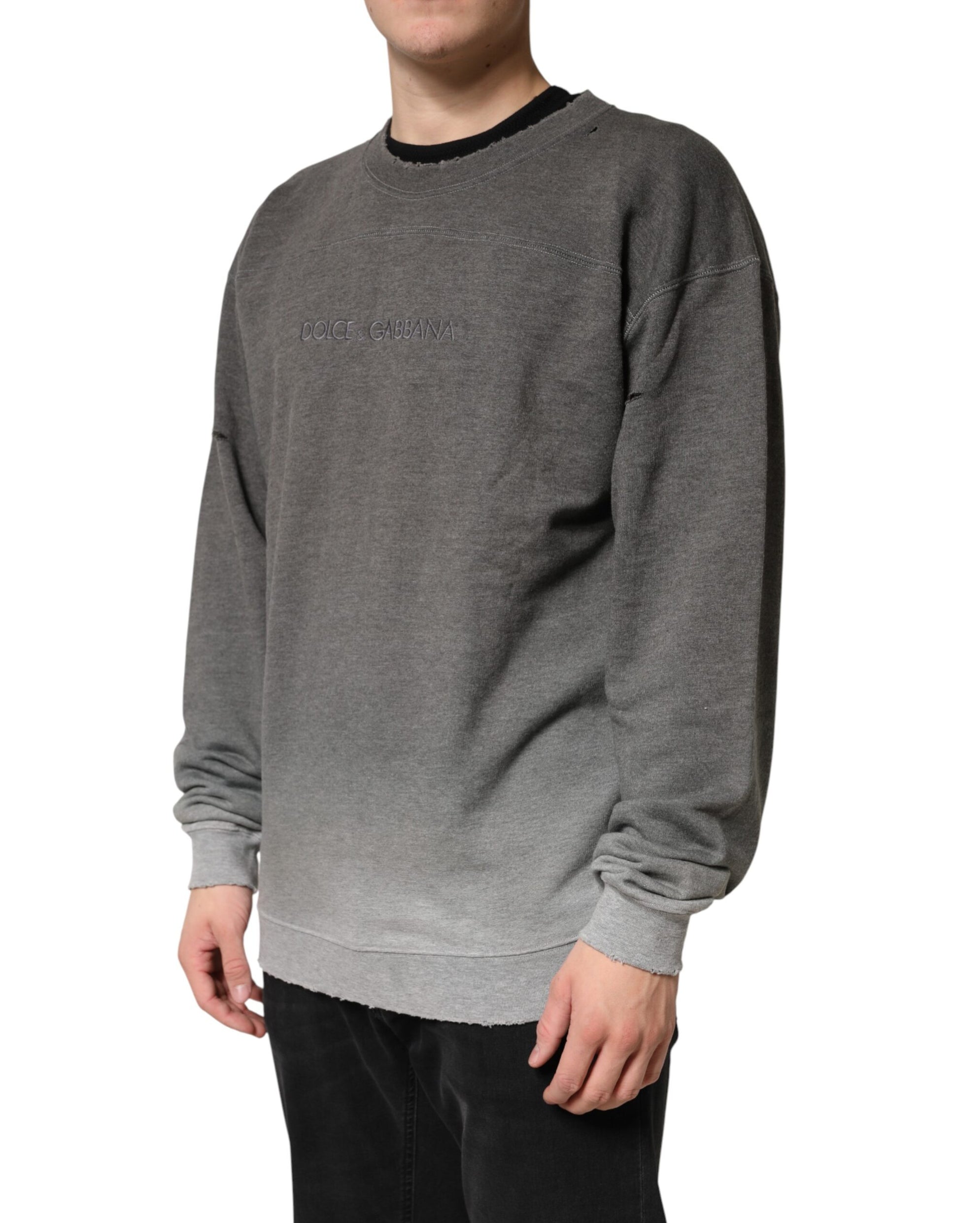 Dolce & Gabbana Gray Cotton Crew Neck Men Sweatshirt Sweater | Regal Royce