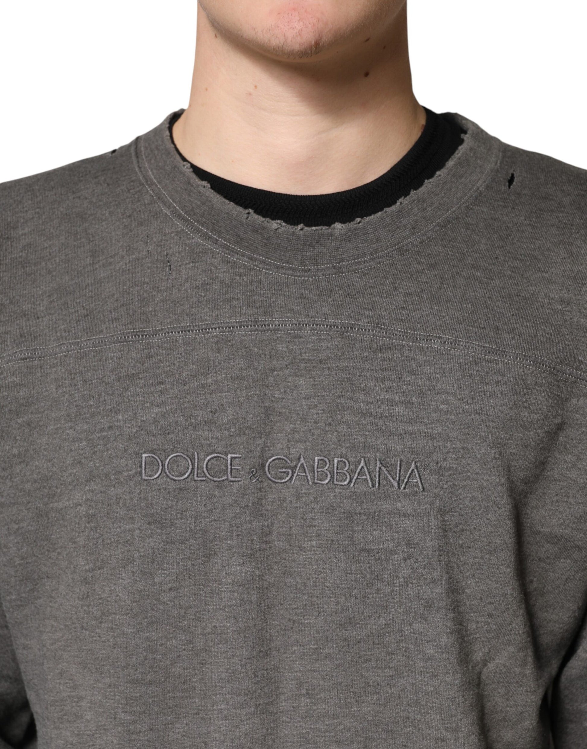 Dolce & Gabbana Gray Cotton Crew Neck Men Sweatshirt Sweater | Regal Royce