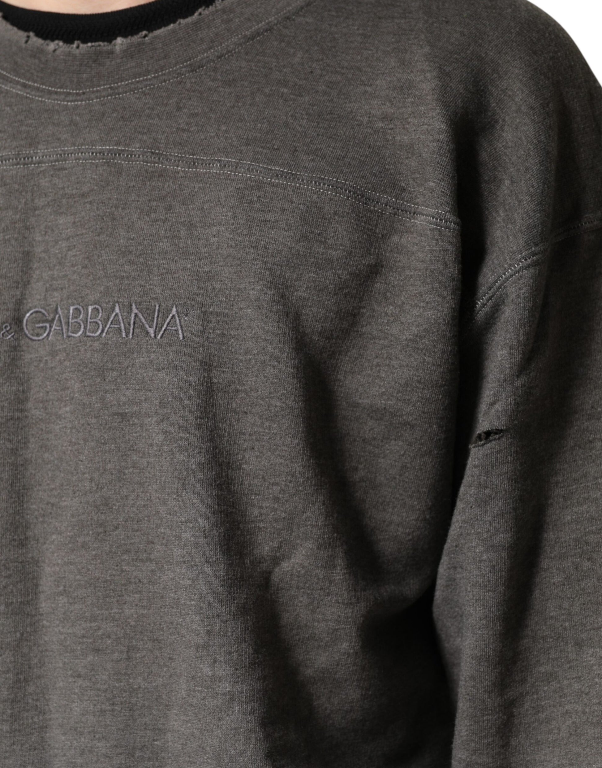 Dolce & Gabbana Gray Cotton Crew Neck Men Sweatshirt Sweater | Regal Royce