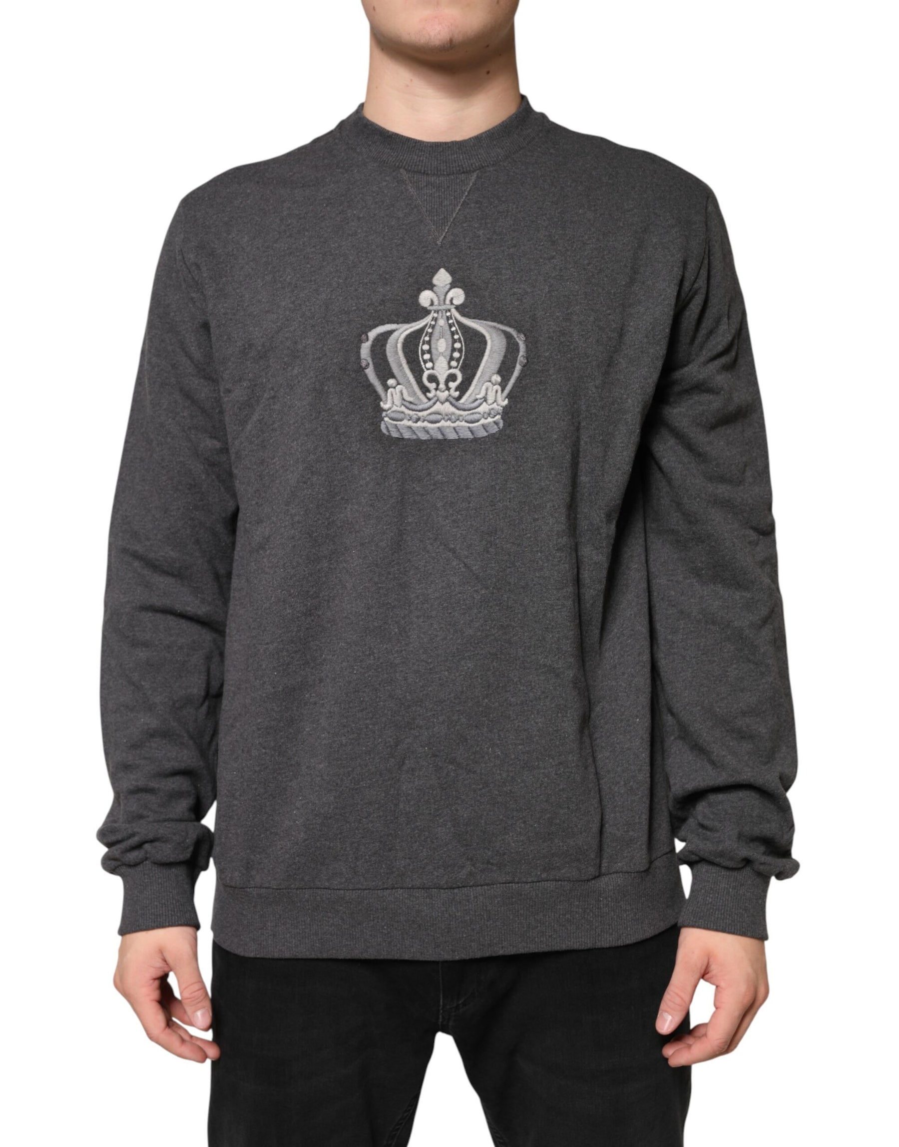 Dolce & Gabbana Gray Crown Crew Neck Men Sweatshirt Sweater | Regal Royce