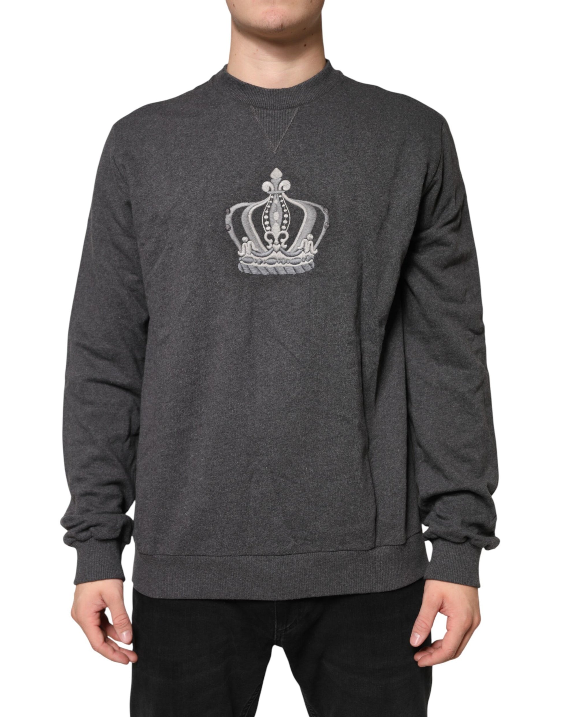 Dolce & Gabbana Gray Crown Crew Neck Men Sweatshirt Sweater | Regal Royce