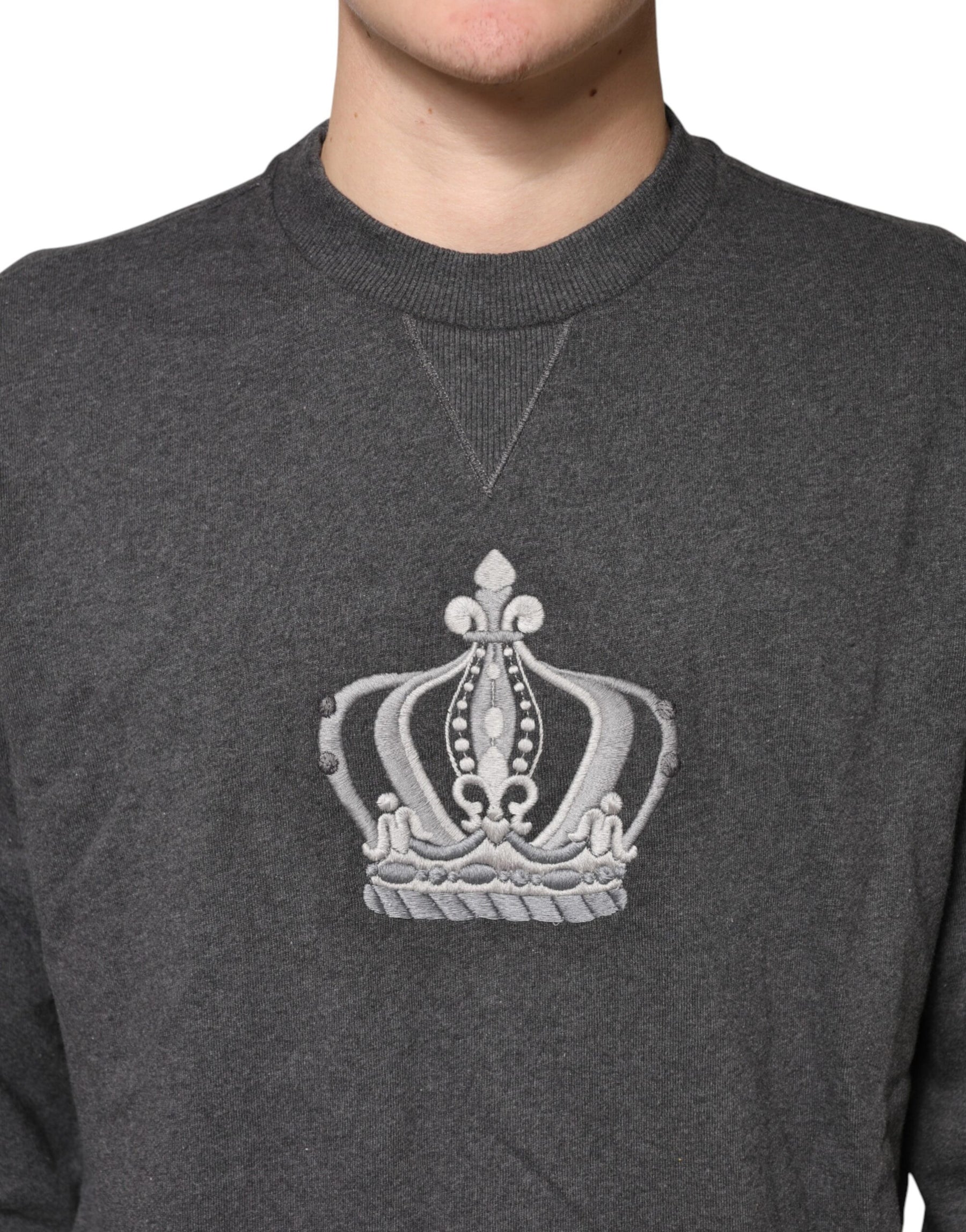 Dolce & Gabbana Gray Crown Crew Neck Men Sweatshirt Sweater | Regal Royce