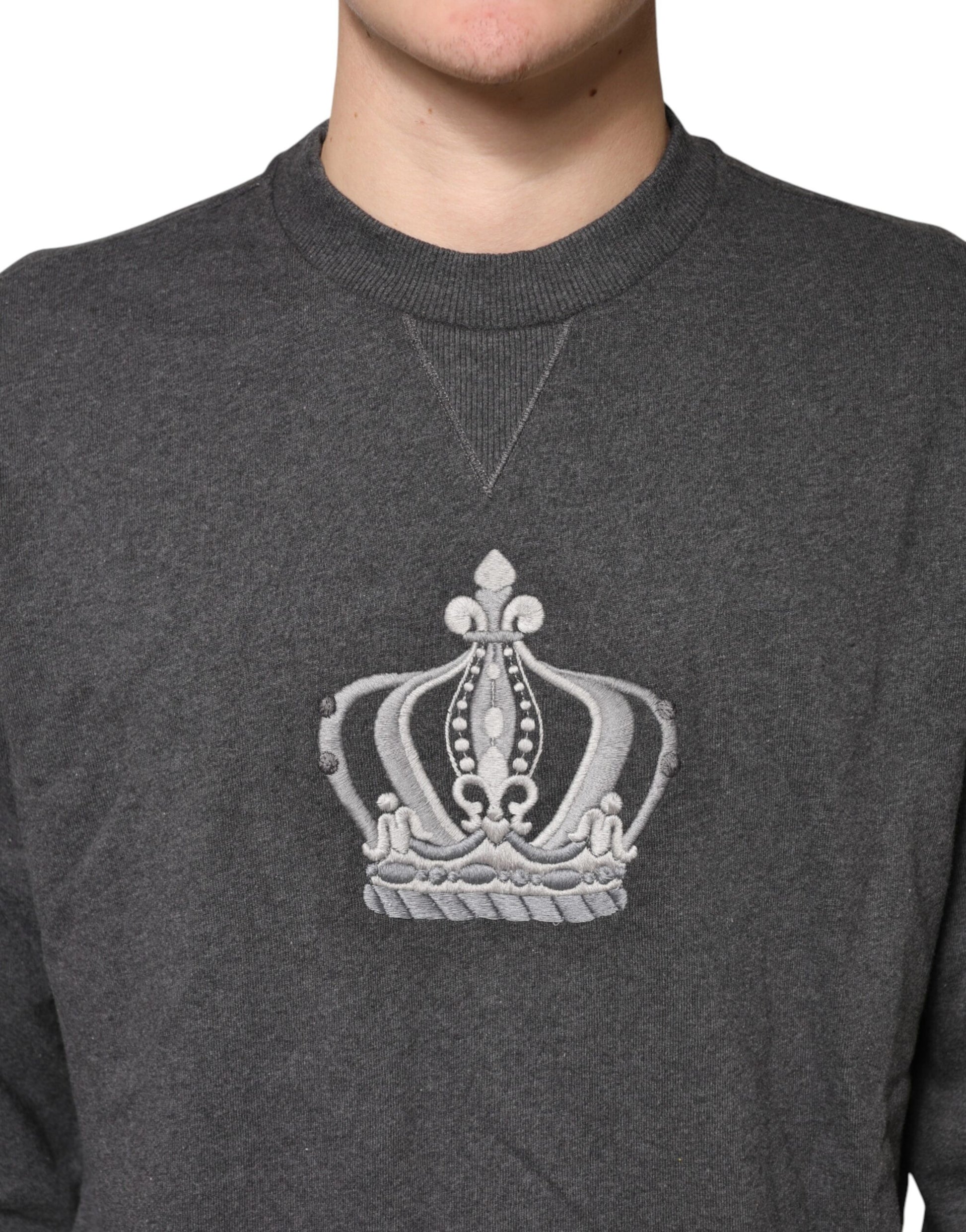Dolce & Gabbana Gray Crown Crew Neck Men Sweatshirt Sweater | Regal Royce