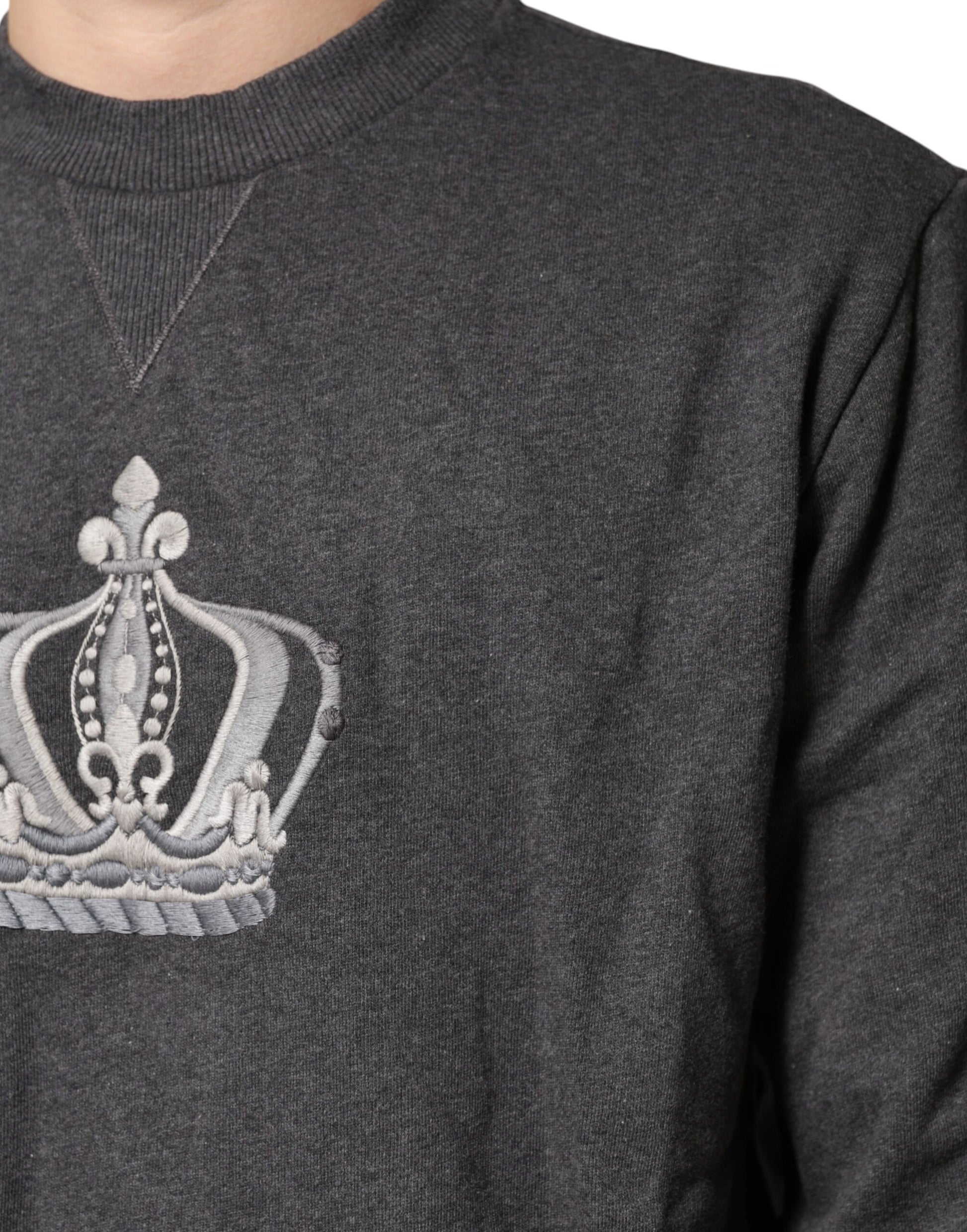Dolce & Gabbana Gray Crown Crew Neck Men Sweatshirt Sweater | Regal Royce