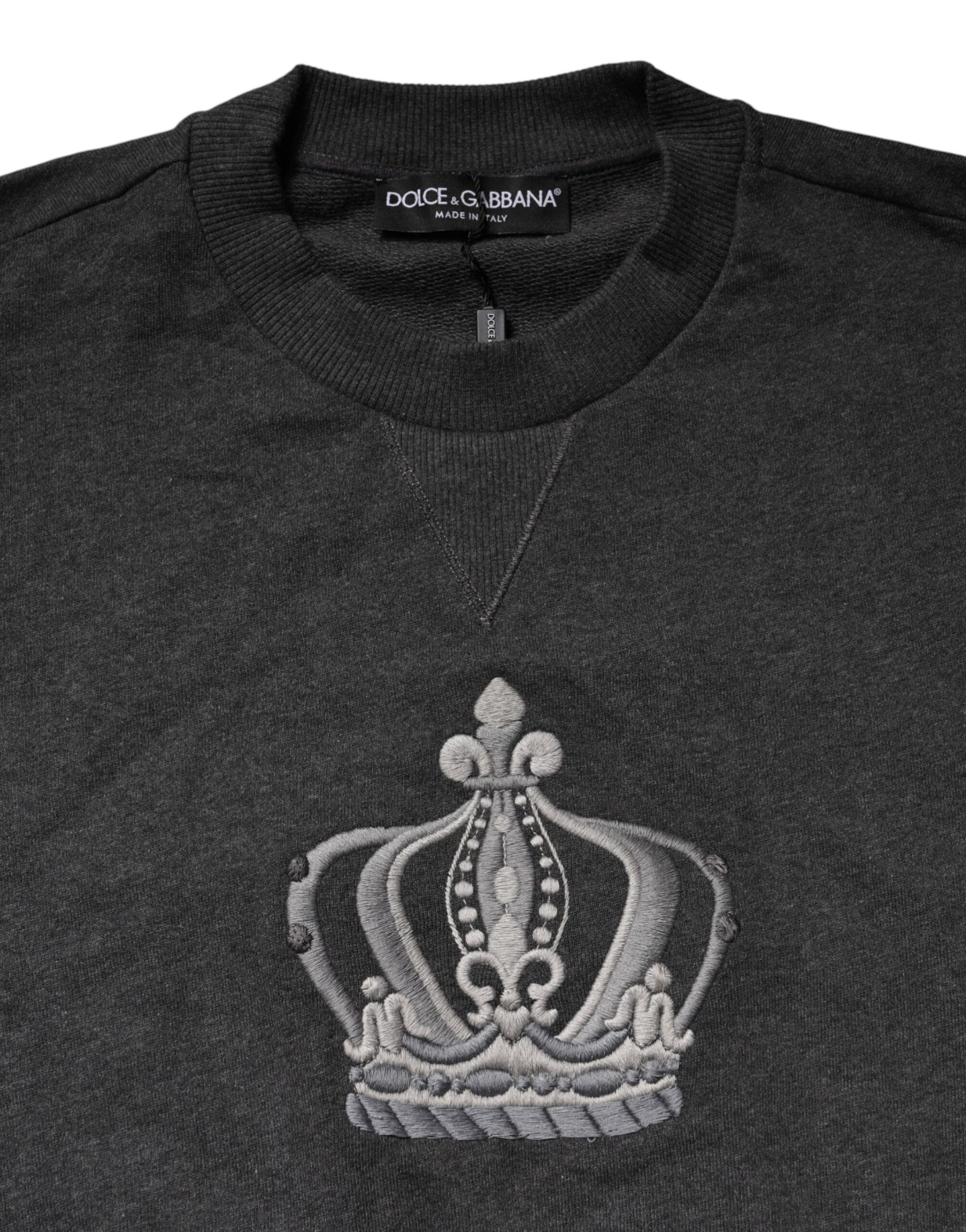 Dolce & Gabbana Gray Crown Crew Neck Men Sweatshirt Sweater | Regal Royce