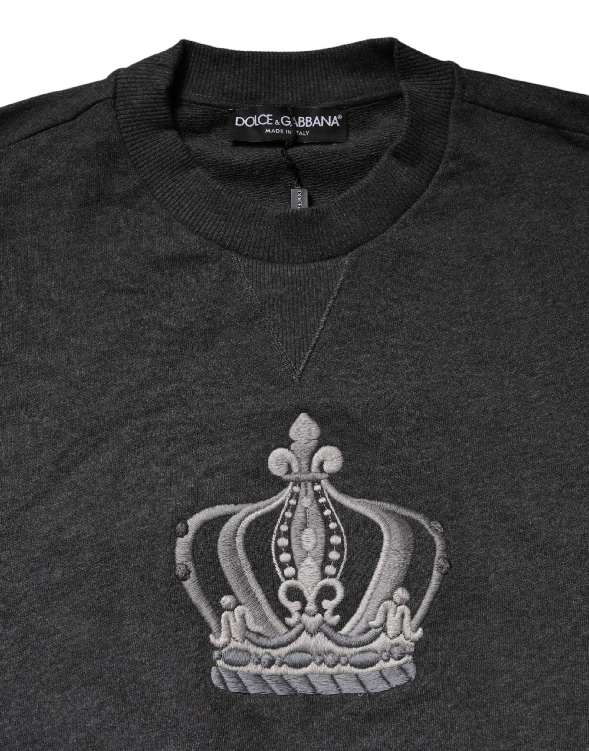 Dolce & Gabbana Gray Crown Crew Neck Men Sweatshirt Sweater | Regal Royce
