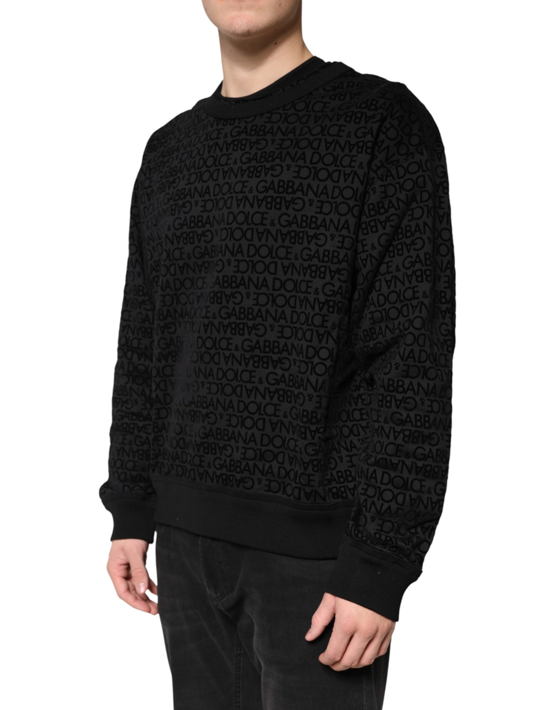 Dolce & Gabbana Black Monogram Crew Neck Sweatshirt Sweater | Regal Royce