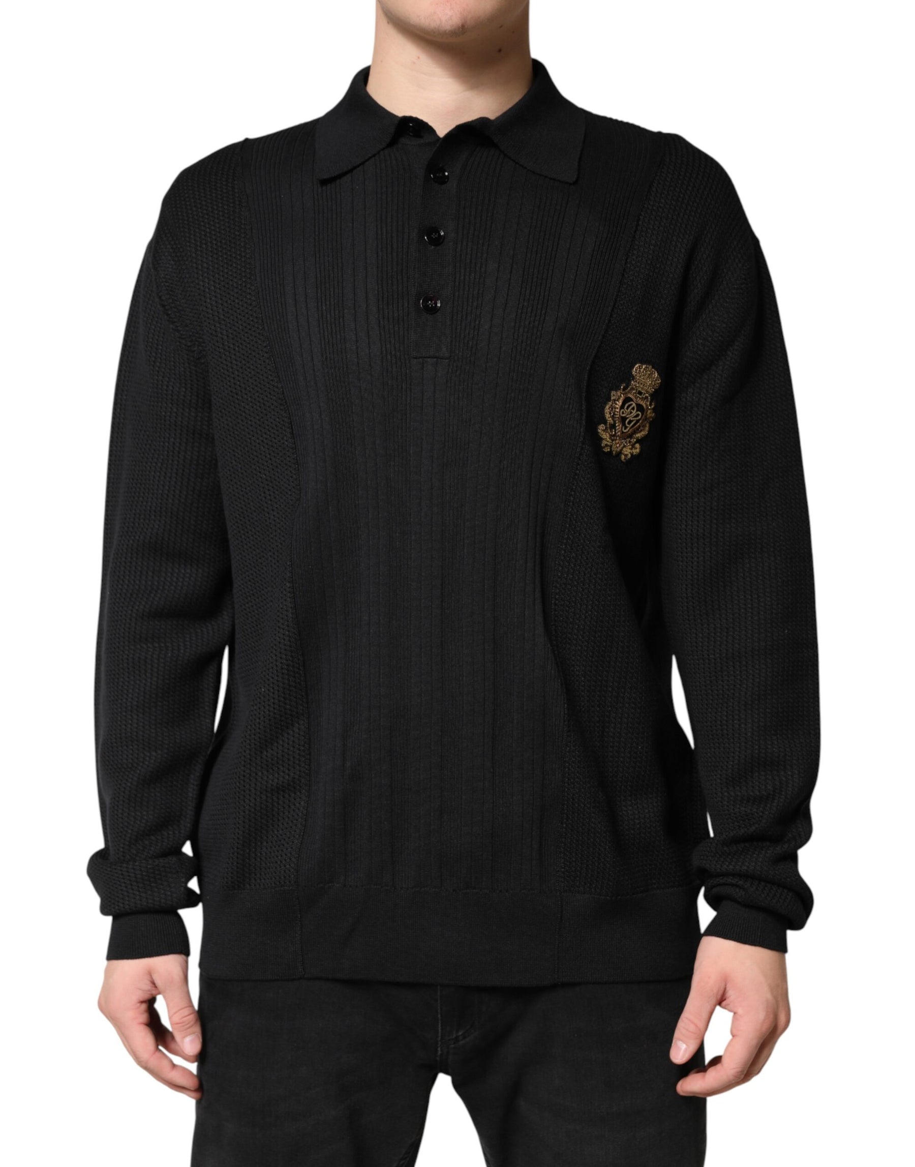 Dolce & Gabbana Black Crest Long Sleeve Men Pullover Sweater | Regal Royce