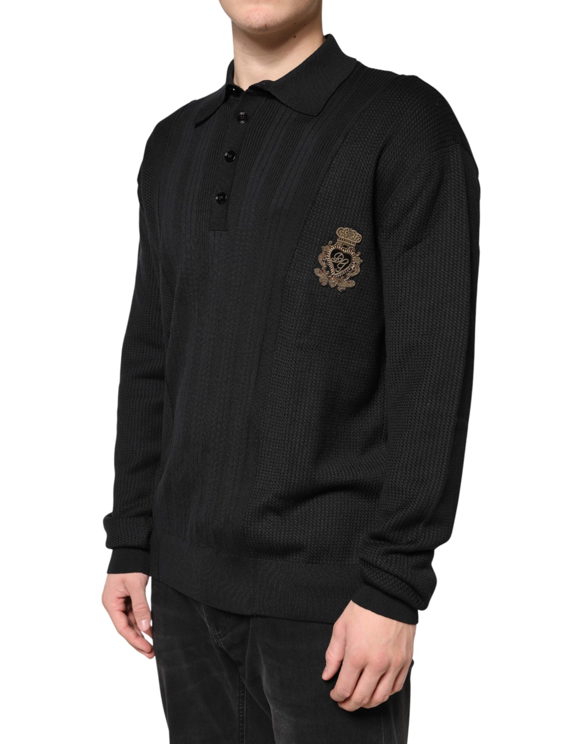 Dolce & Gabbana Black Crest Long Sleeve Men Pullover Sweater | Regal Royce