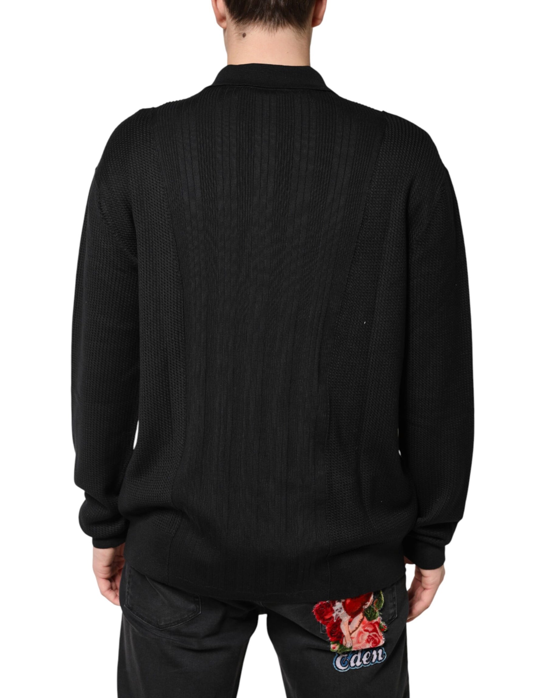 Dolce & Gabbana Black Crest Long Sleeve Men Pullover Sweater | Regal Royce