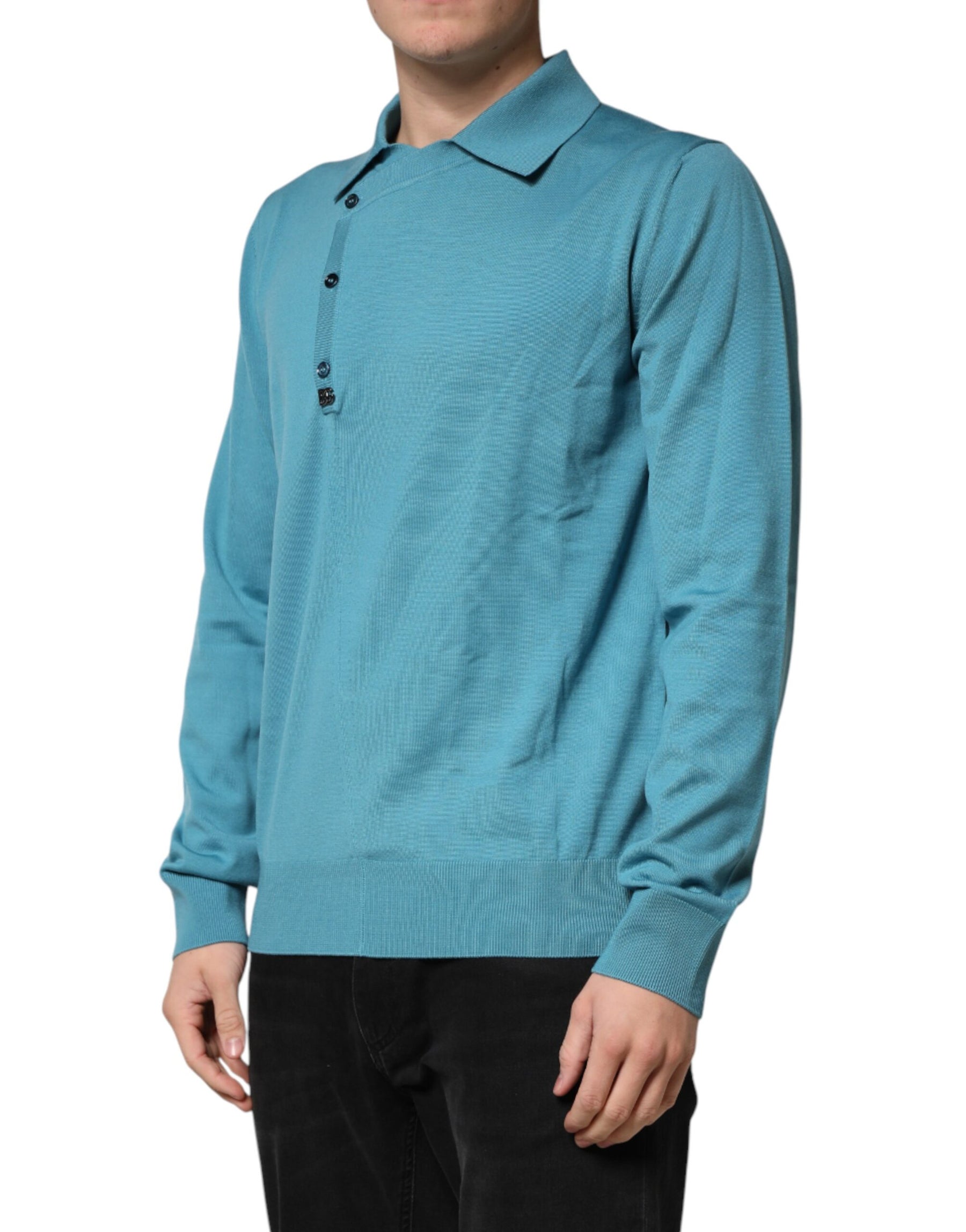Dolce & Gabbana Teal Wool Collared Polo Pullover Sweater | Regal Royce
