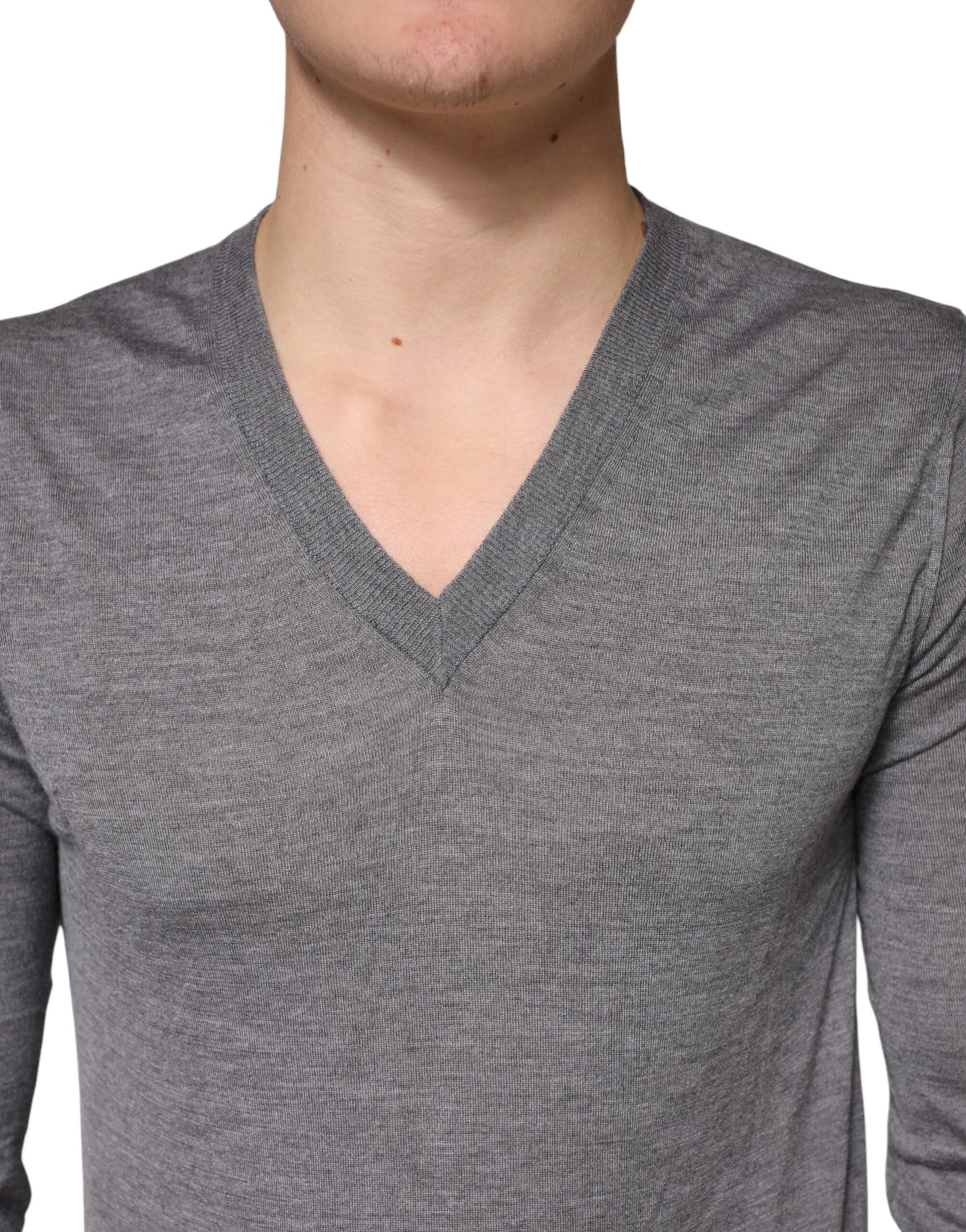Dolce & Gabbana Gray Cashmere V-Neck Men Pullover Sweater | Regal Royce