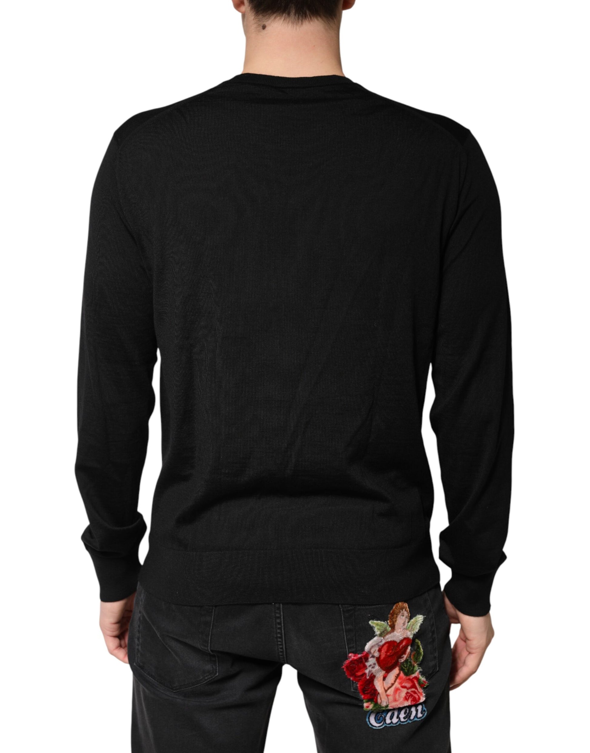 Dolce & Gabbana Black Wool DG Crew Neck Men Pullover Sweater | Regal Royce