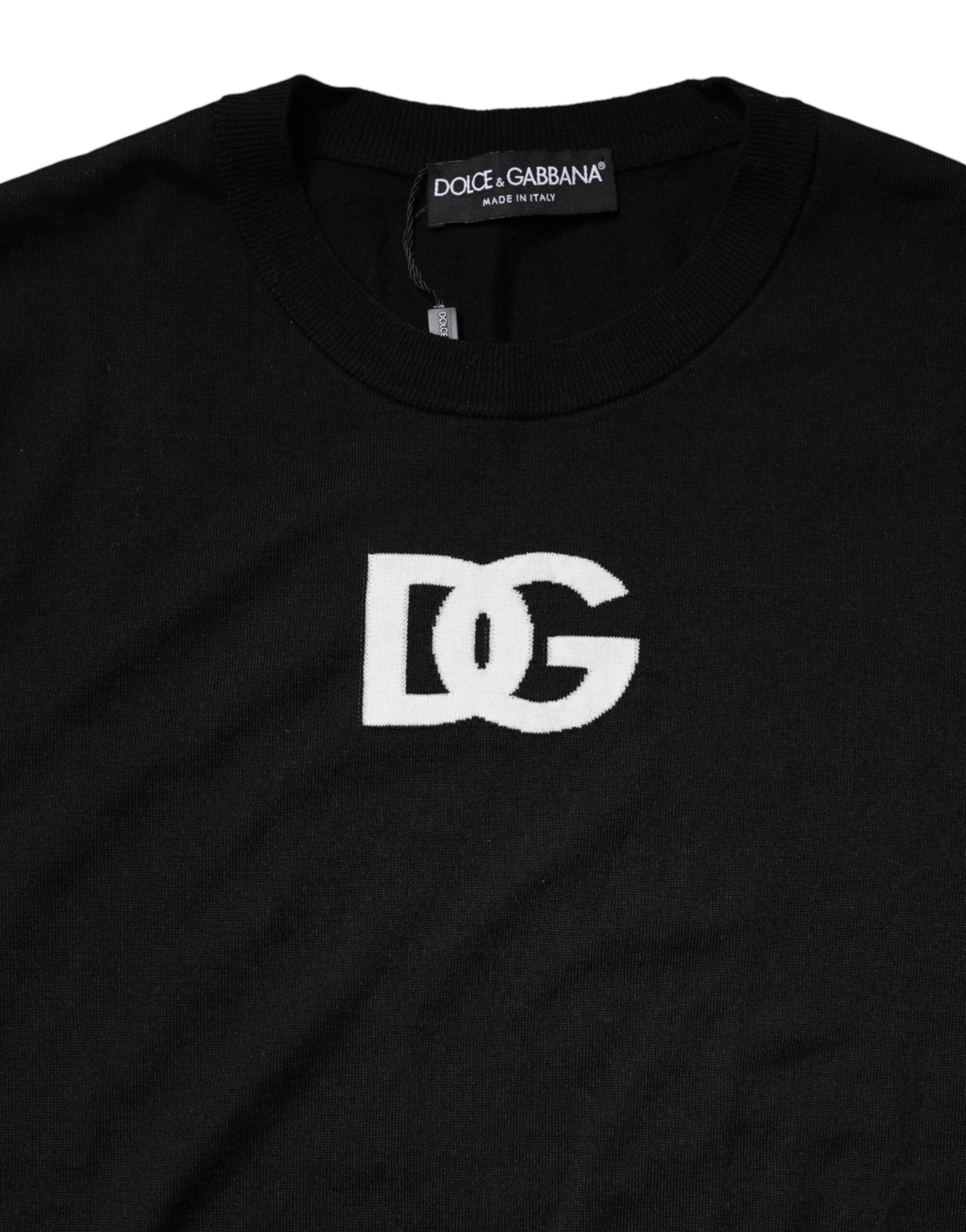 Dolce & Gabbana Black Wool DG Crew Neck Men Pullover Sweater | Regal Royce