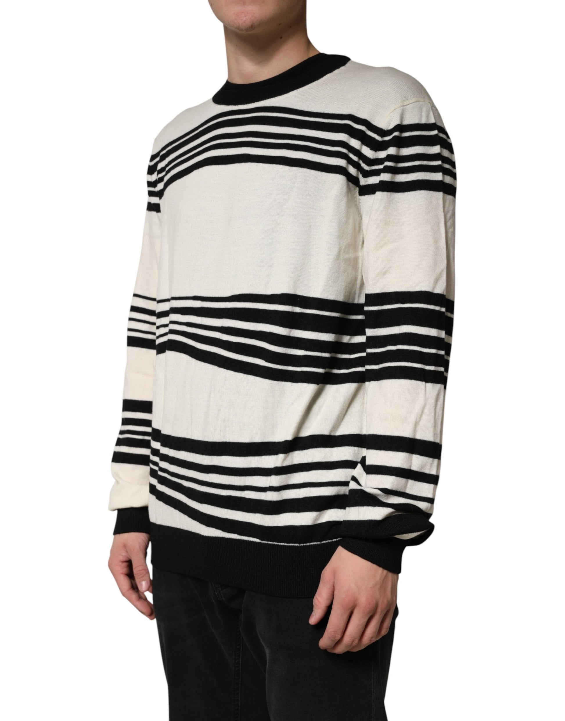 Dolce & Gabbana Black White Stripe CrewNeck Pullover Sweater | Regal Royce