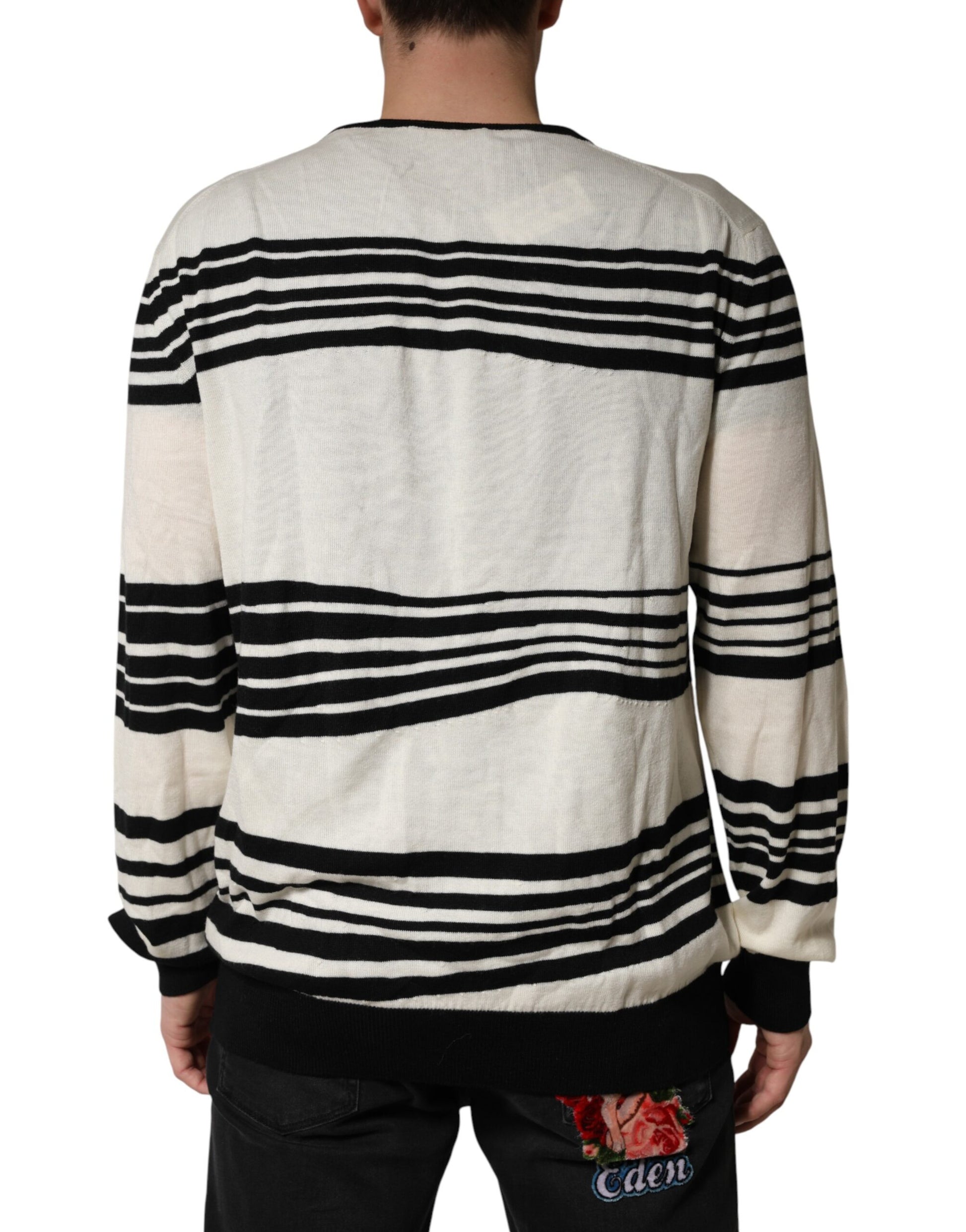 Dolce & Gabbana Black White Stripe CrewNeck Pullover Sweater | Regal Royce