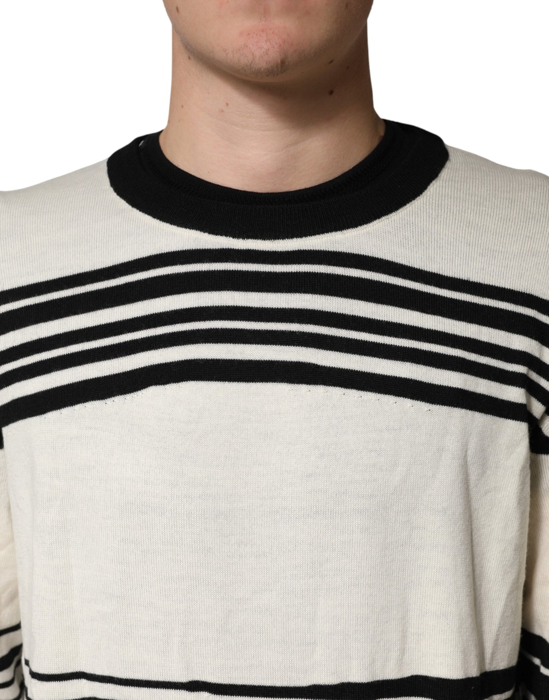Dolce & Gabbana Black White Stripe CrewNeck Pullover Sweater | Regal Royce