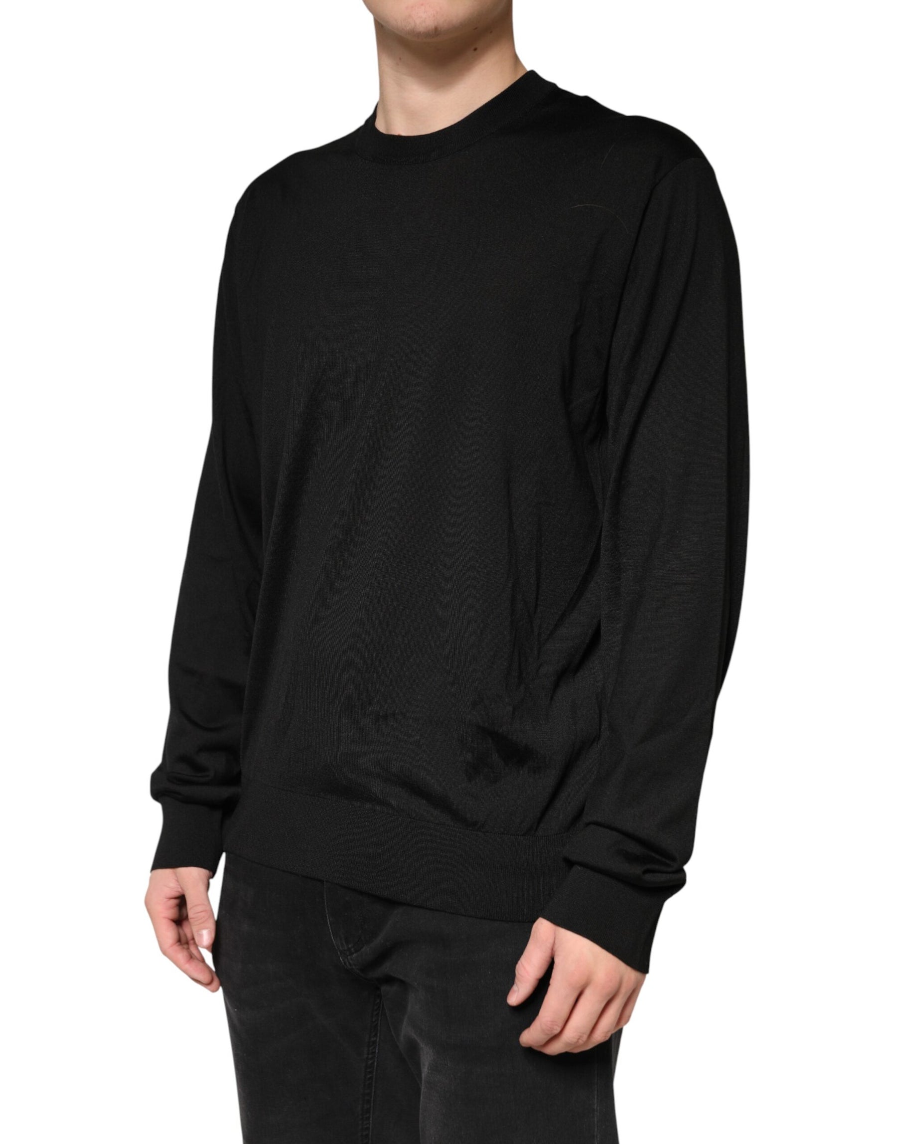 Dolce & Gabbana Black Silk Men Crew Neck Pullover Sweater | Regal Royce