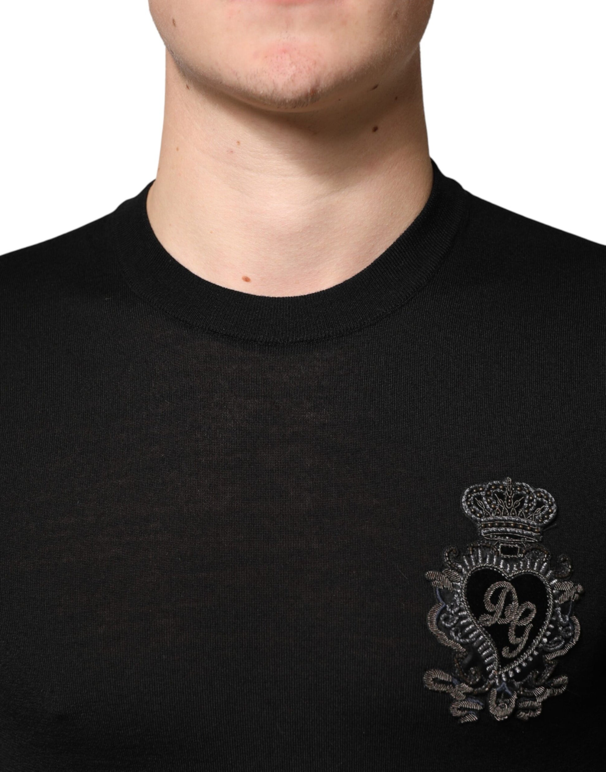 Dolce & Gabbana Black Crest Wool Crew Neck Pullover  Sweater | Regal Royce