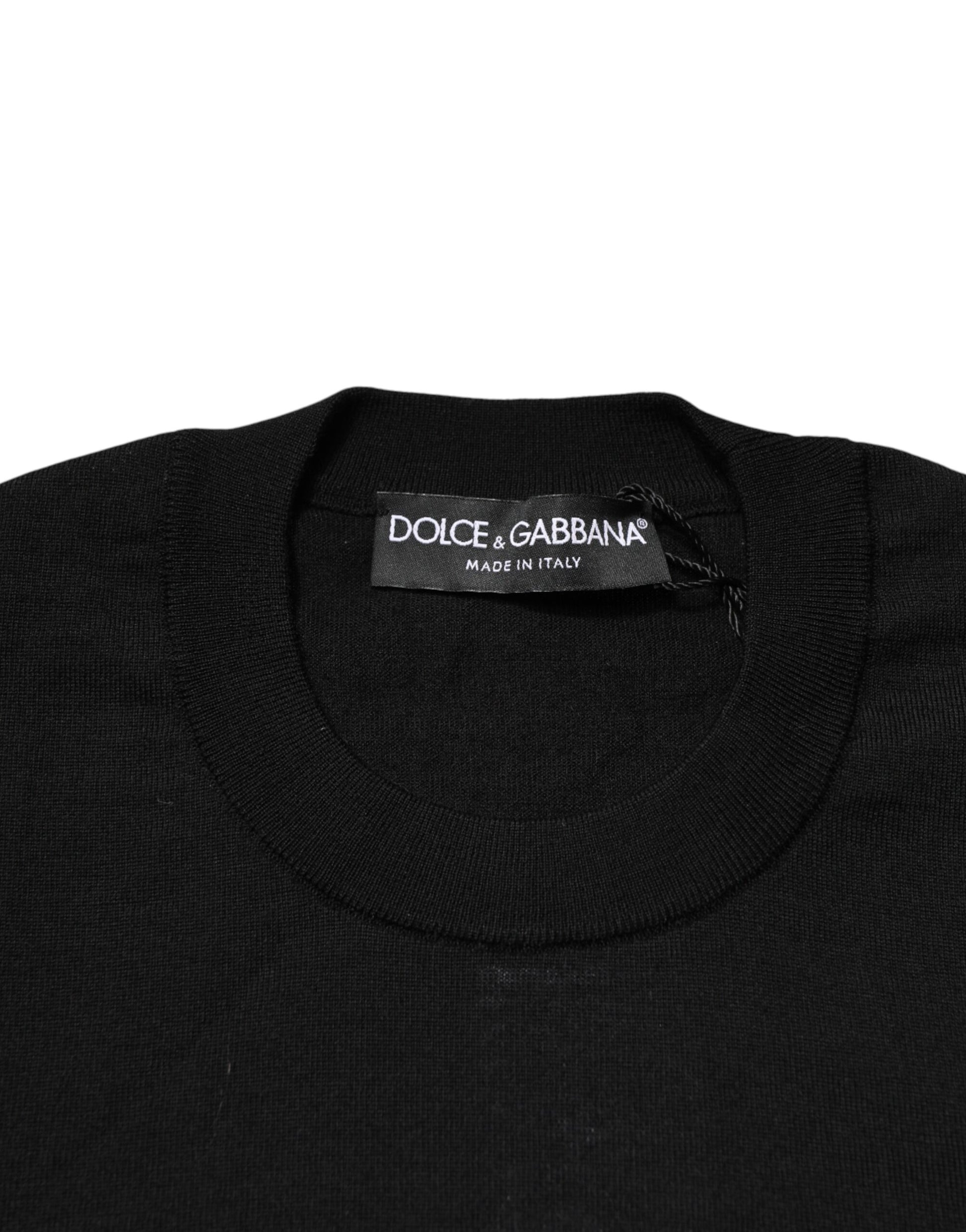 Dolce & Gabbana Black Crest Wool Crew Neck Pullover  Sweater | Regal Royce