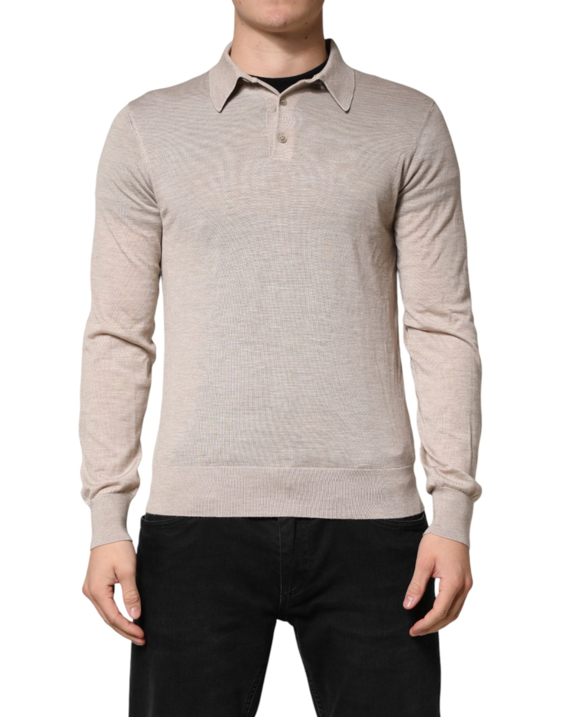 Dolce & Gabbana Beige Cashmere Collared PoloPullover  Sweater | Regal Royce