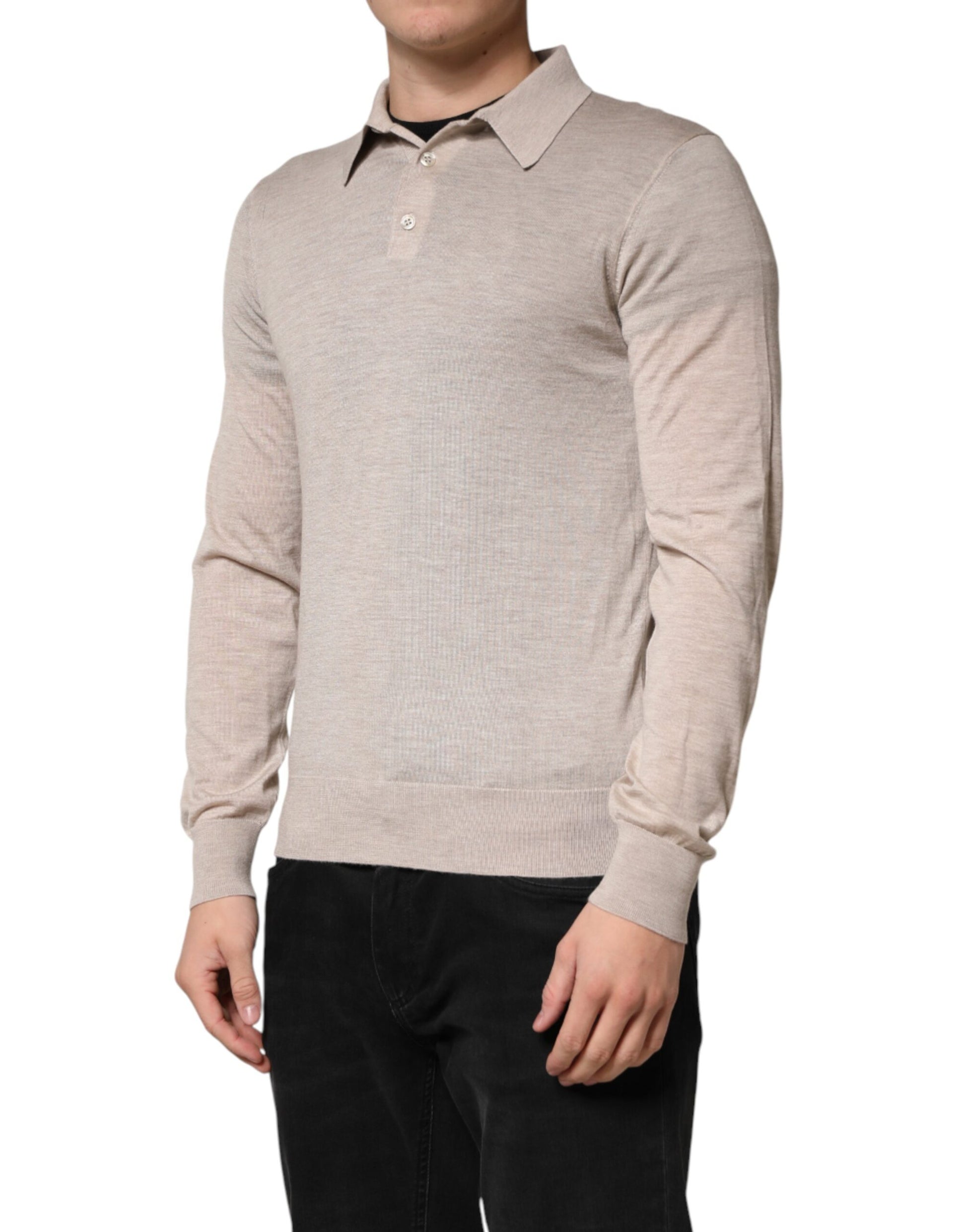 Dolce & Gabbana Beige Cashmere Collared PoloPullover  Sweater | Regal Royce