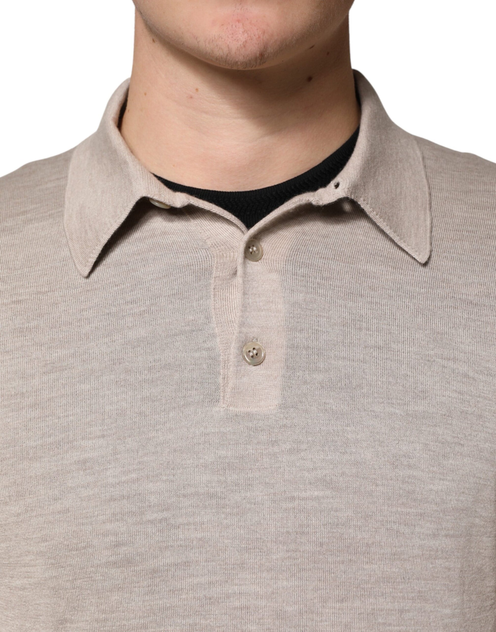 Dolce & Gabbana Beige Cashmere Collared PoloPullover  Sweater | Regal Royce