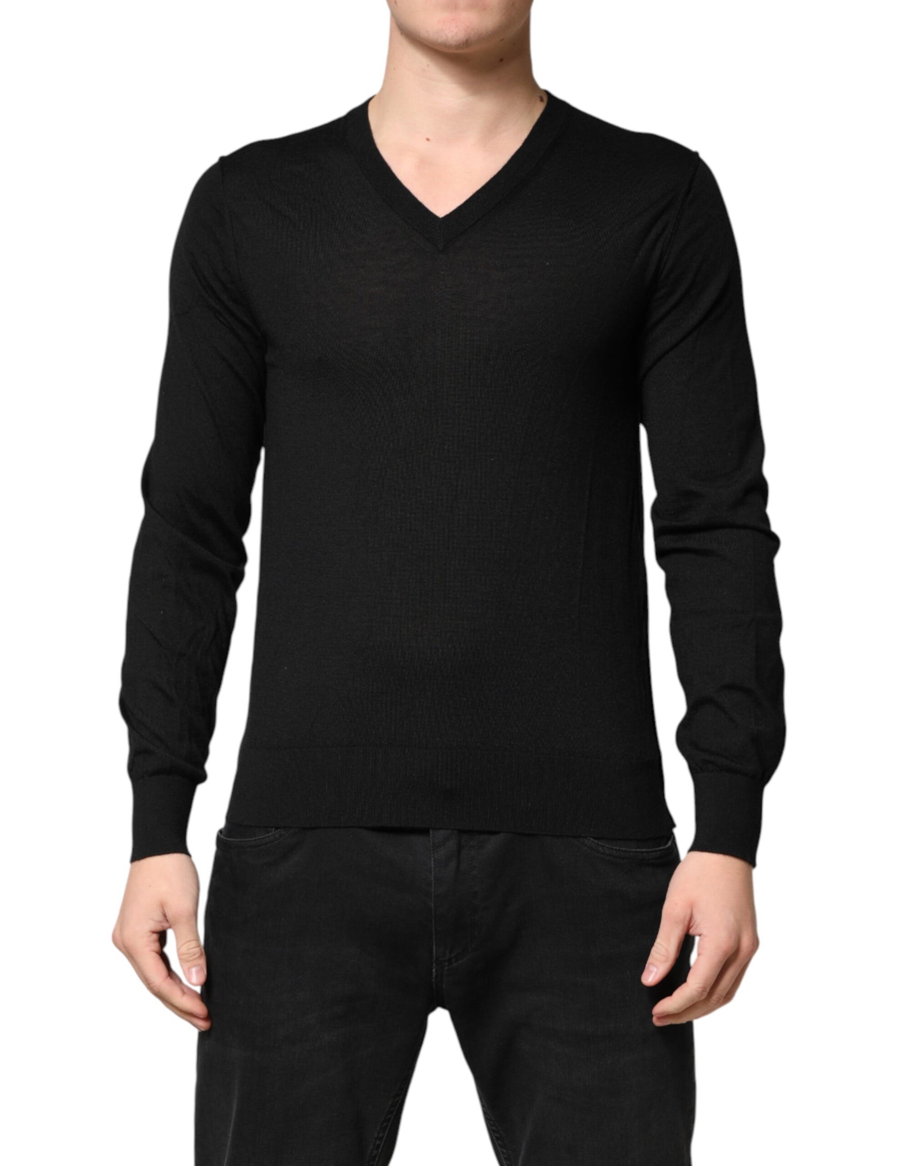 Dolce & Gabbana Black Cashmere V-Neck Men Pullover Sweater | Regal Royce