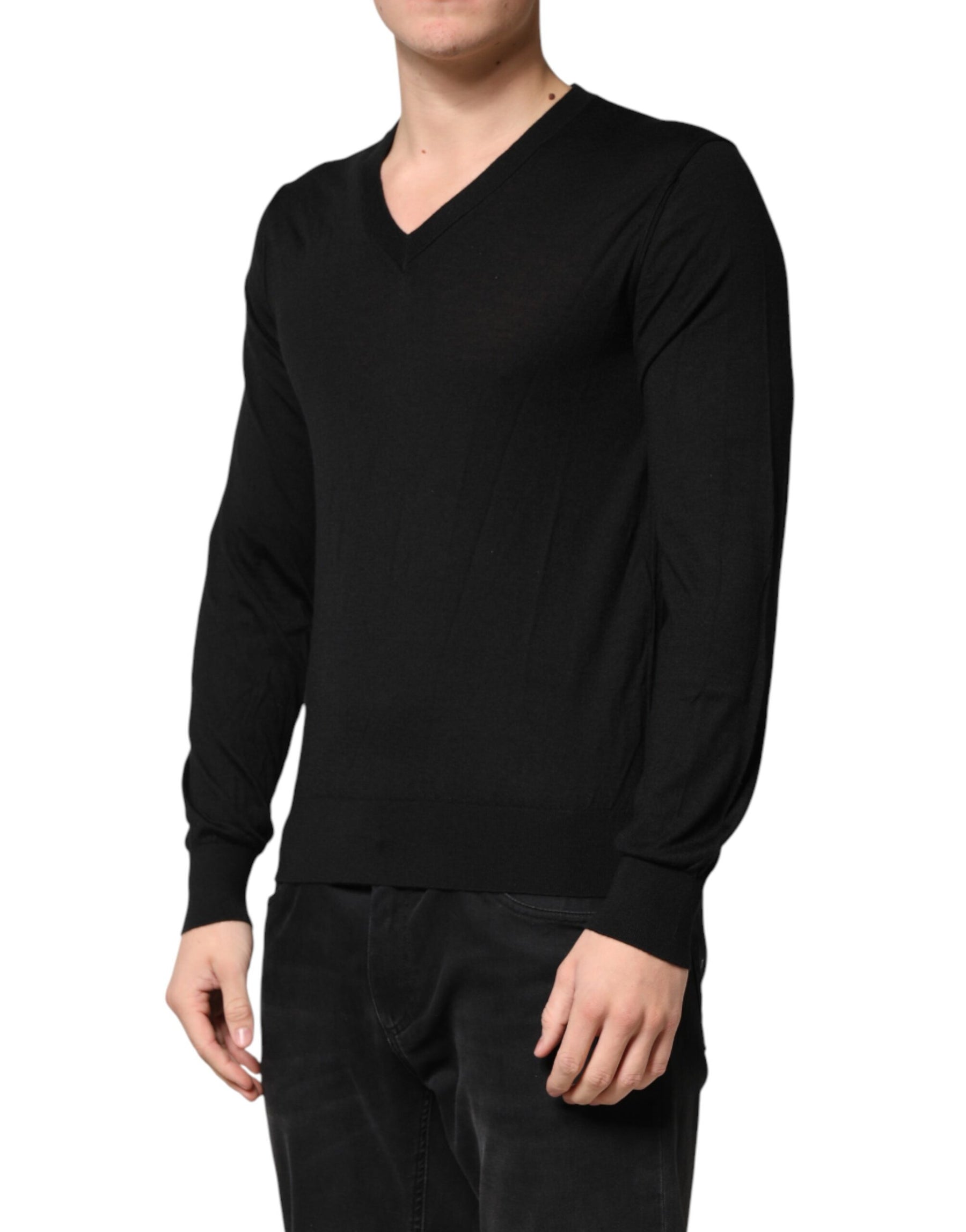 Dolce & Gabbana Black Cashmere V-Neck Men Pullover Sweater | Regal Royce