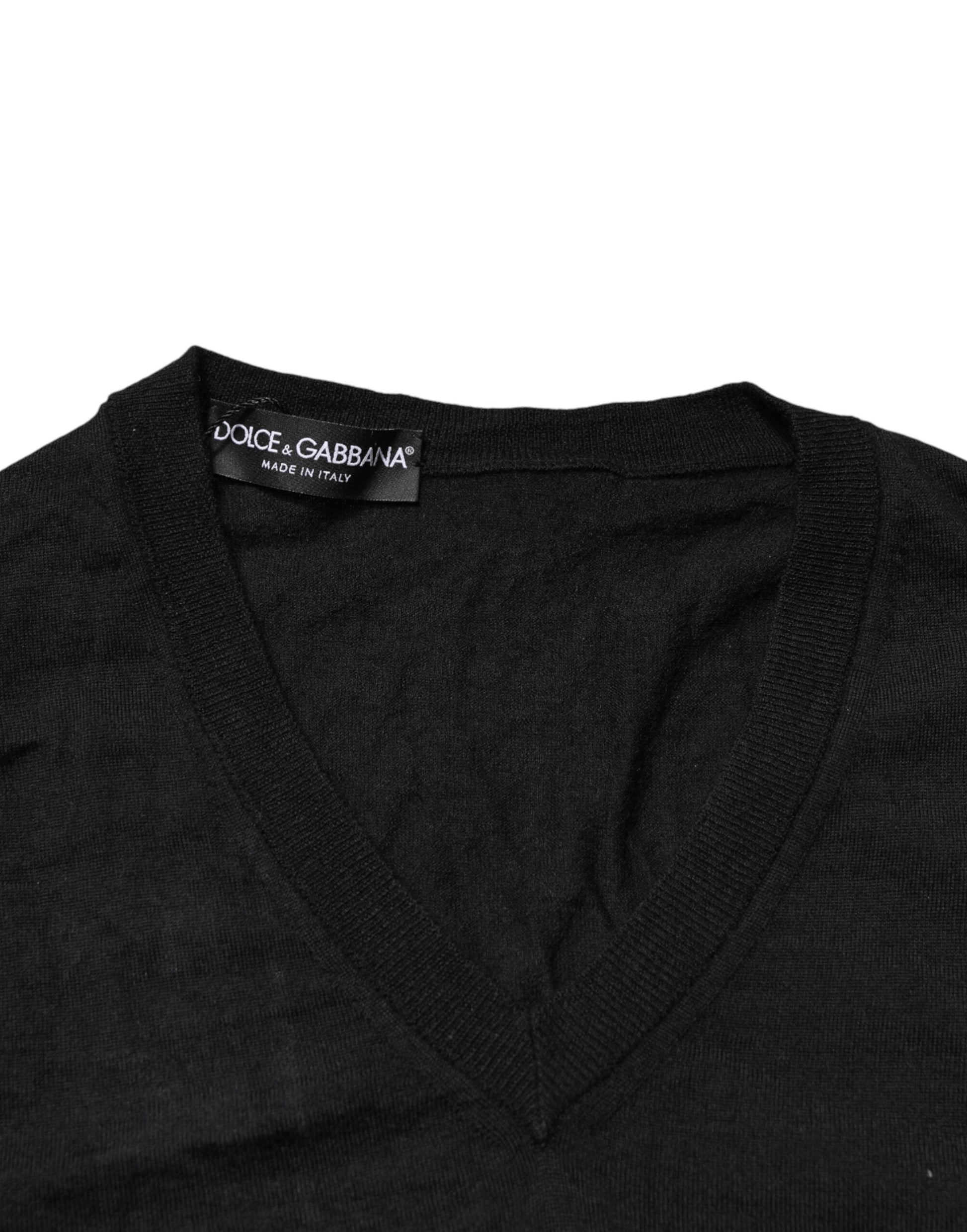 Dolce & Gabbana Black Cashmere V-Neck Men Pullover Sweater | Regal Royce