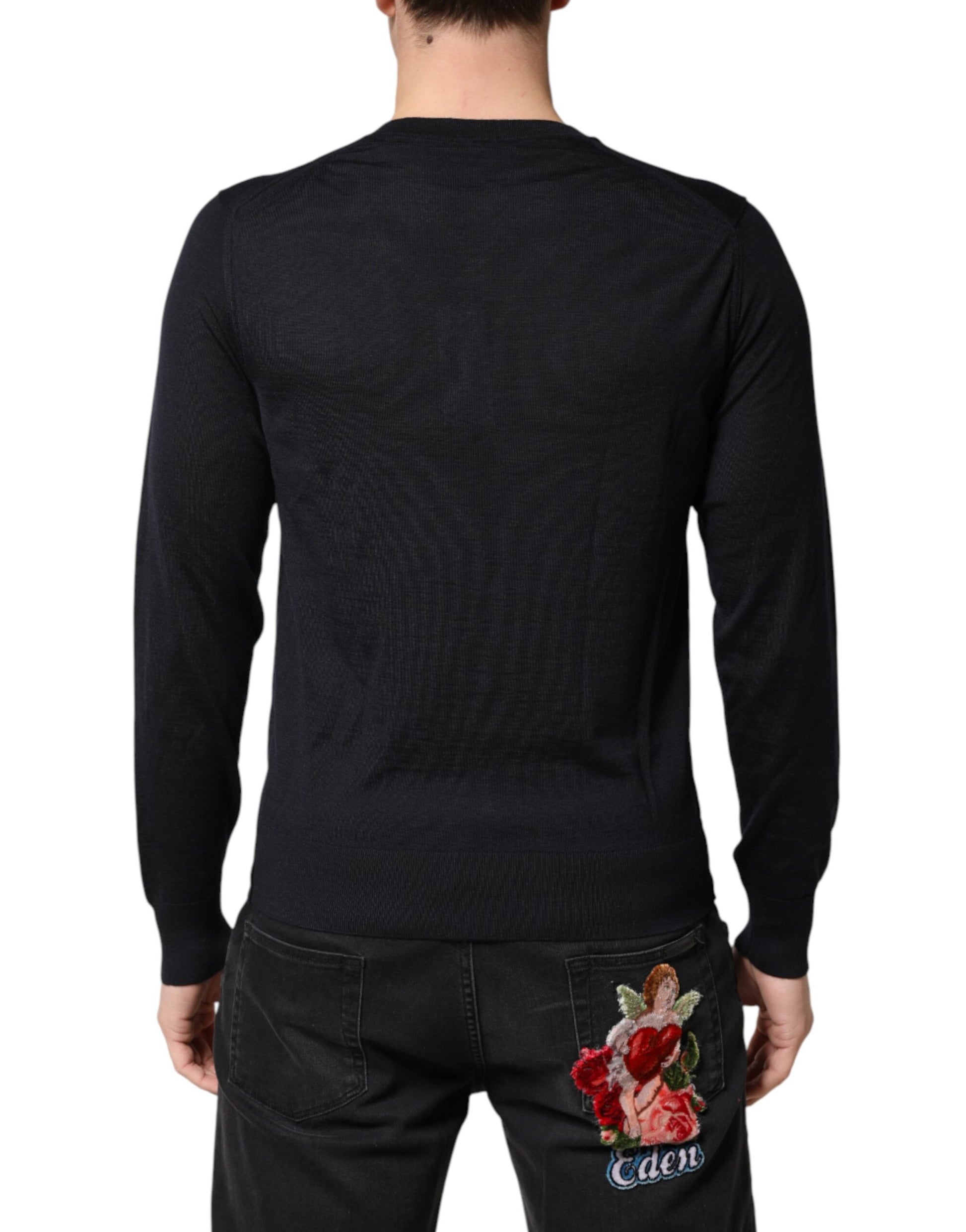 Dolce & Gabbana Black Cashmere V-Neck Men Pullover Sweater | Regal Royce