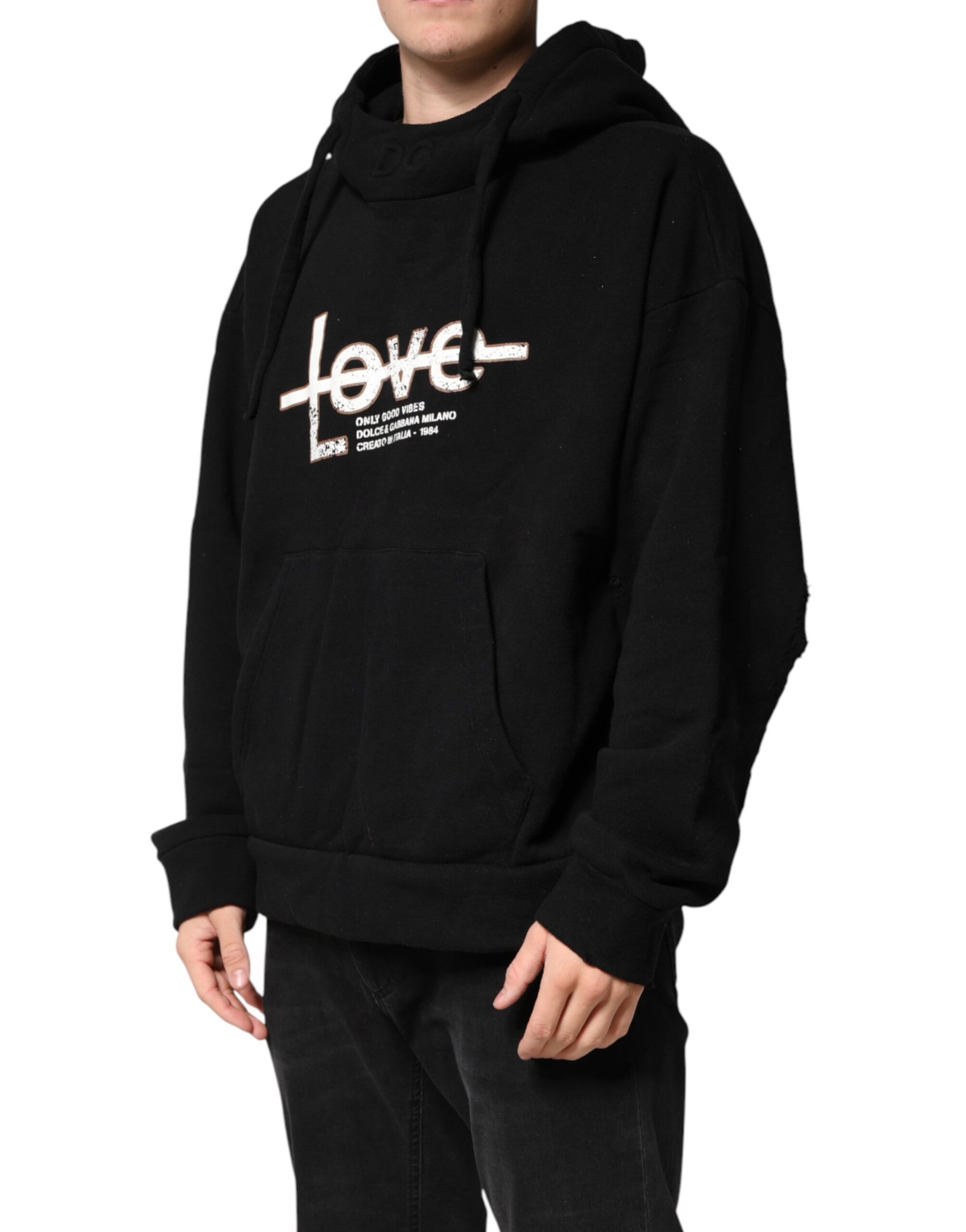 Dolce & Gabbana Black LOVE Cotton Hooded Sweatshirt Sweater | Regal Royce