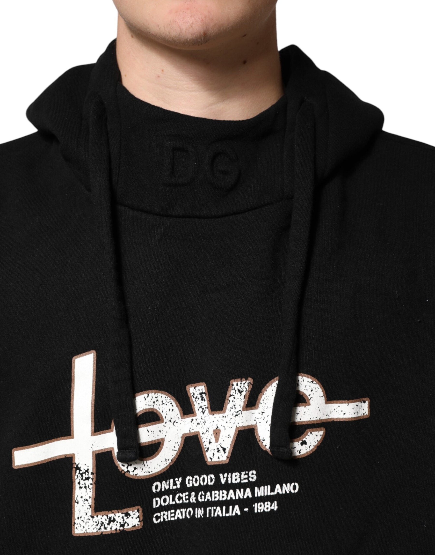 Dolce & Gabbana Black LOVE Cotton Hooded Sweatshirt Sweater | Regal Royce