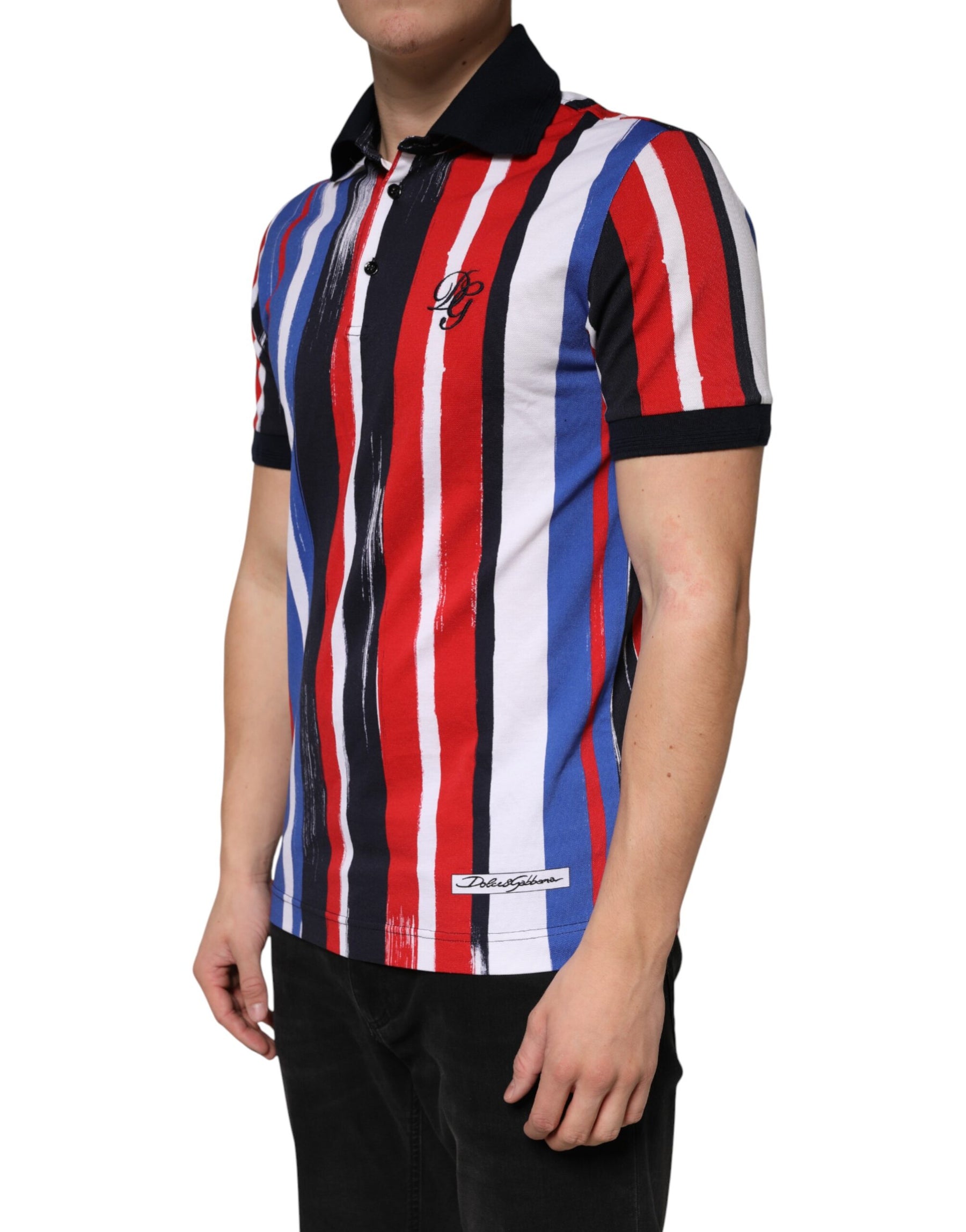Dolce & Gabbana Multicolor Stripes Cotton Men Polo T-shirt | Regal Royce
