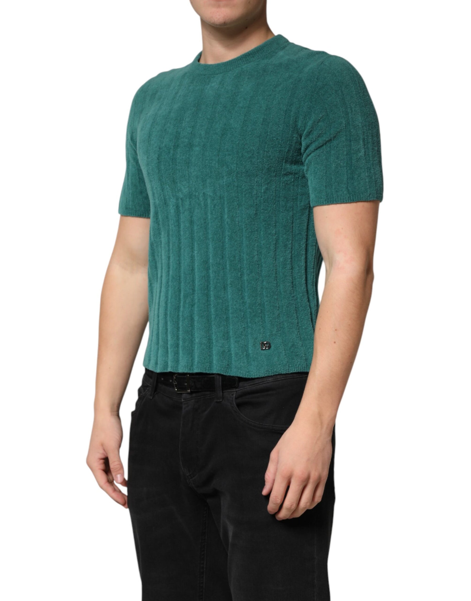 Dolce & Gabbana Dark Green Cotton Blend Men Crew Neck T-shirt | Regal Royce