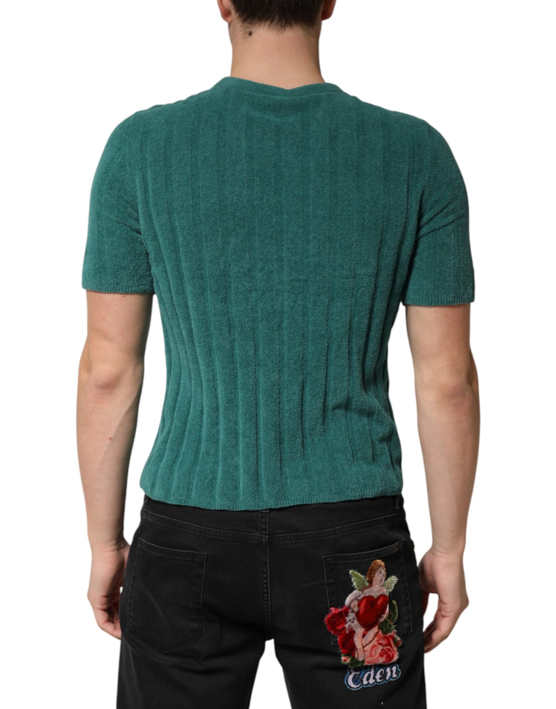 Dolce & Gabbana Dark Green Cotton Blend Men Crew Neck T-shirt | Regal Royce