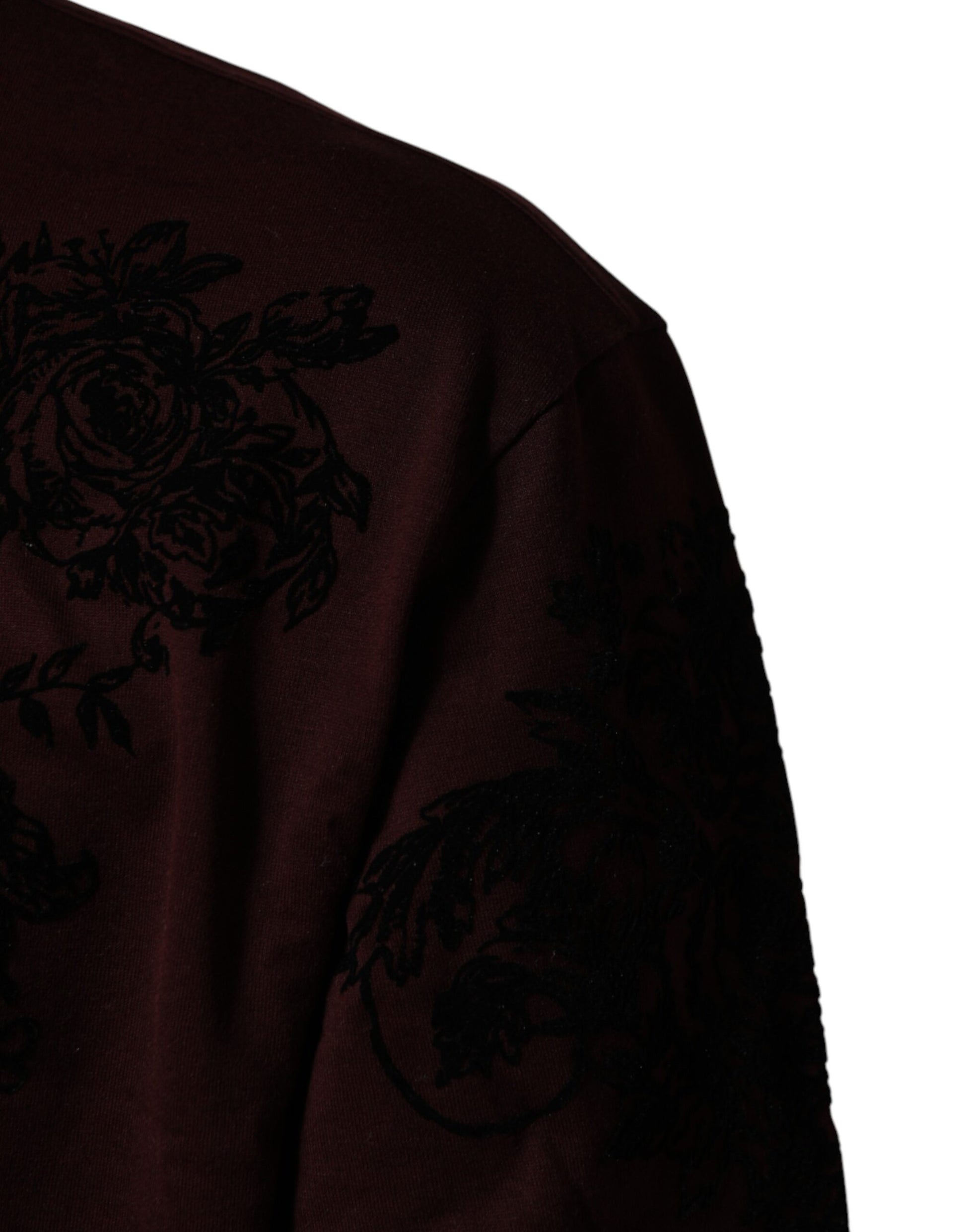Dolce & Gabbana Maroon DG Crown Floral Crewneck Men T-shirt | Regal Royce
