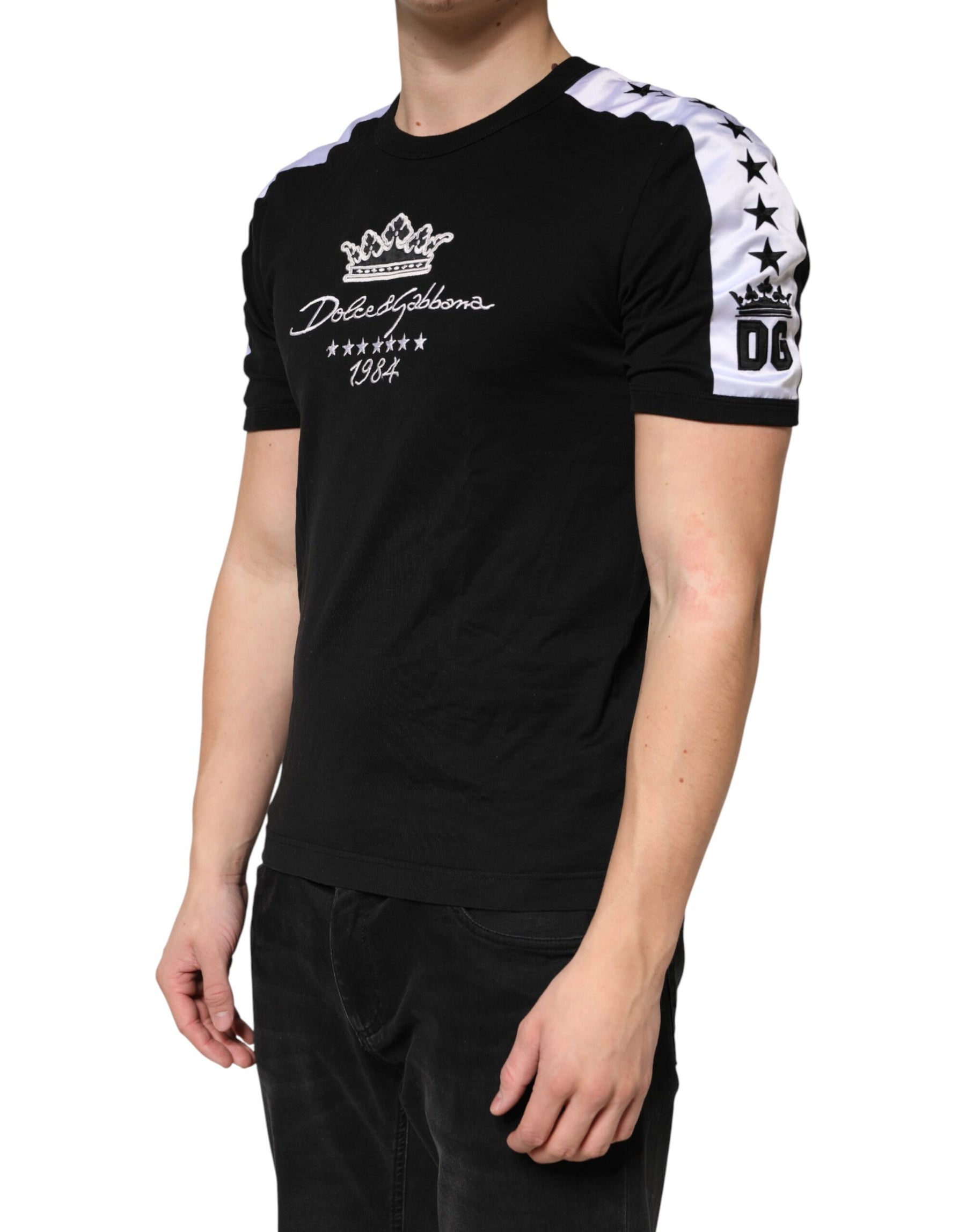 Dolce & Gabbana Black Logo Print Cotton Crewneck Men T-shirt | Regal Royce