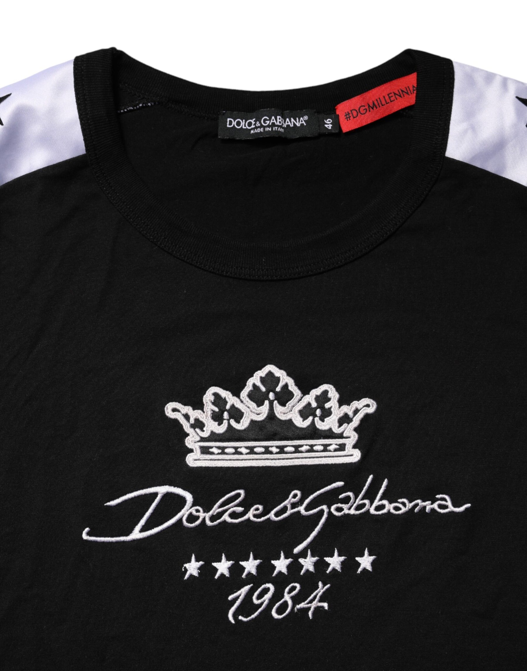Dolce & Gabbana Black Logo Print Cotton Crewneck Men T-shirt | Regal Royce