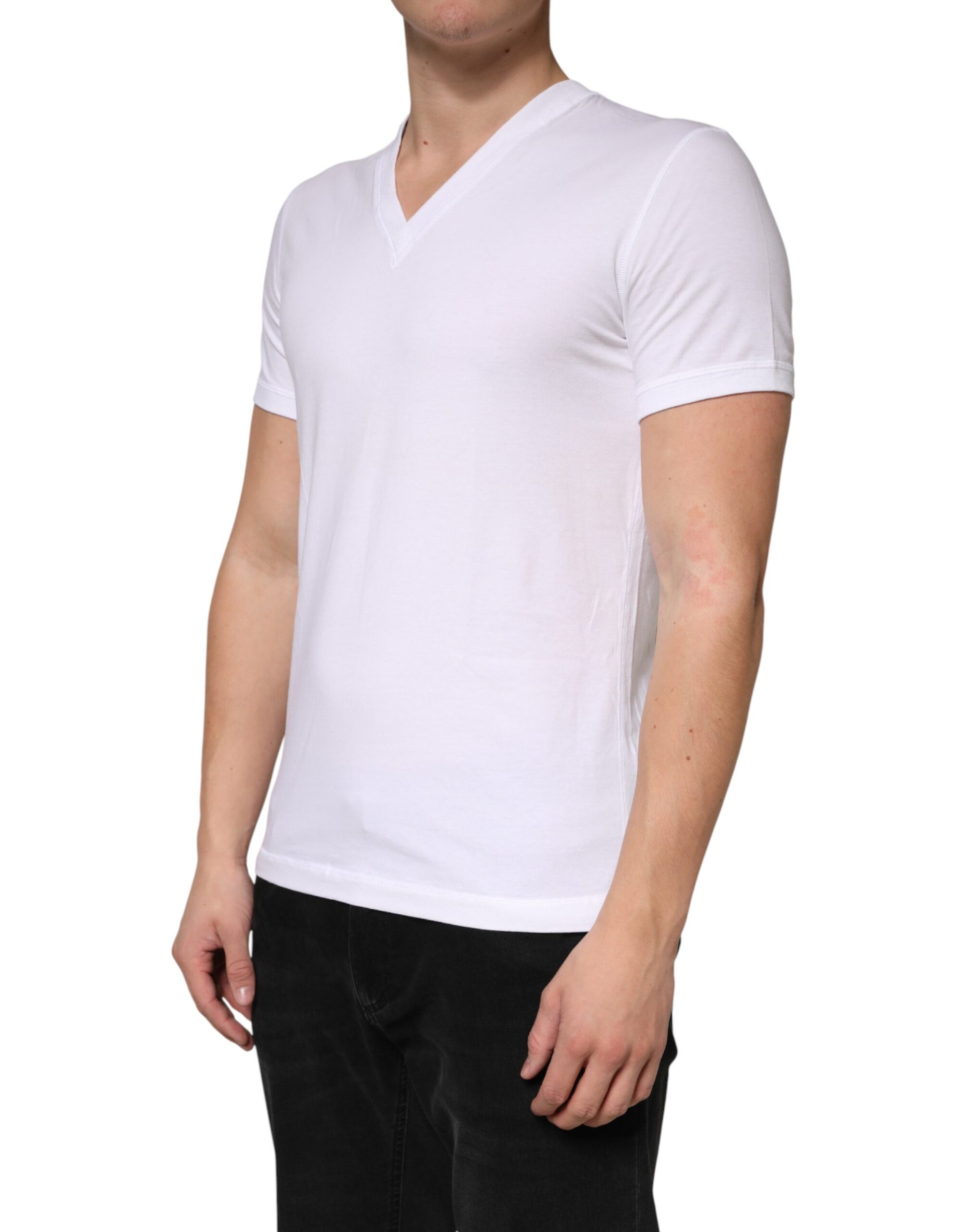 Dolce & Gabbana White Cotton Deep V-Neck Underwear Tee T-shirt | Regal Royce