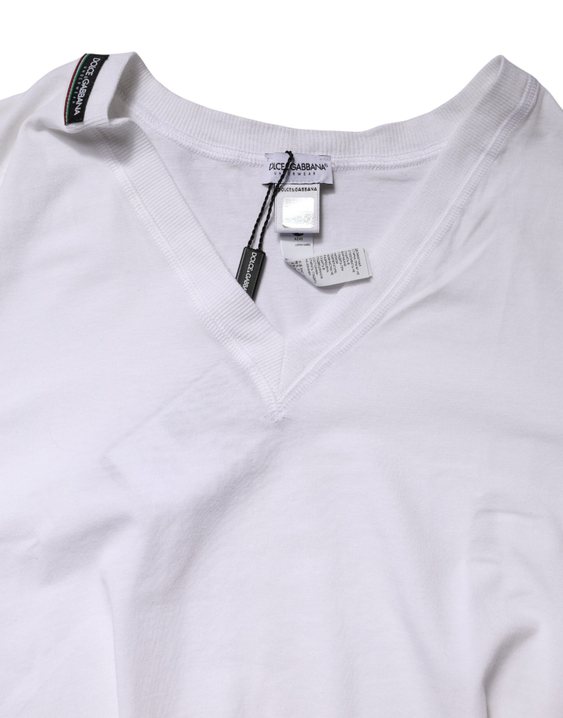 Dolce & Gabbana White Cotton Deep V-Neck Underwear Tee T-shirt | Regal Royce