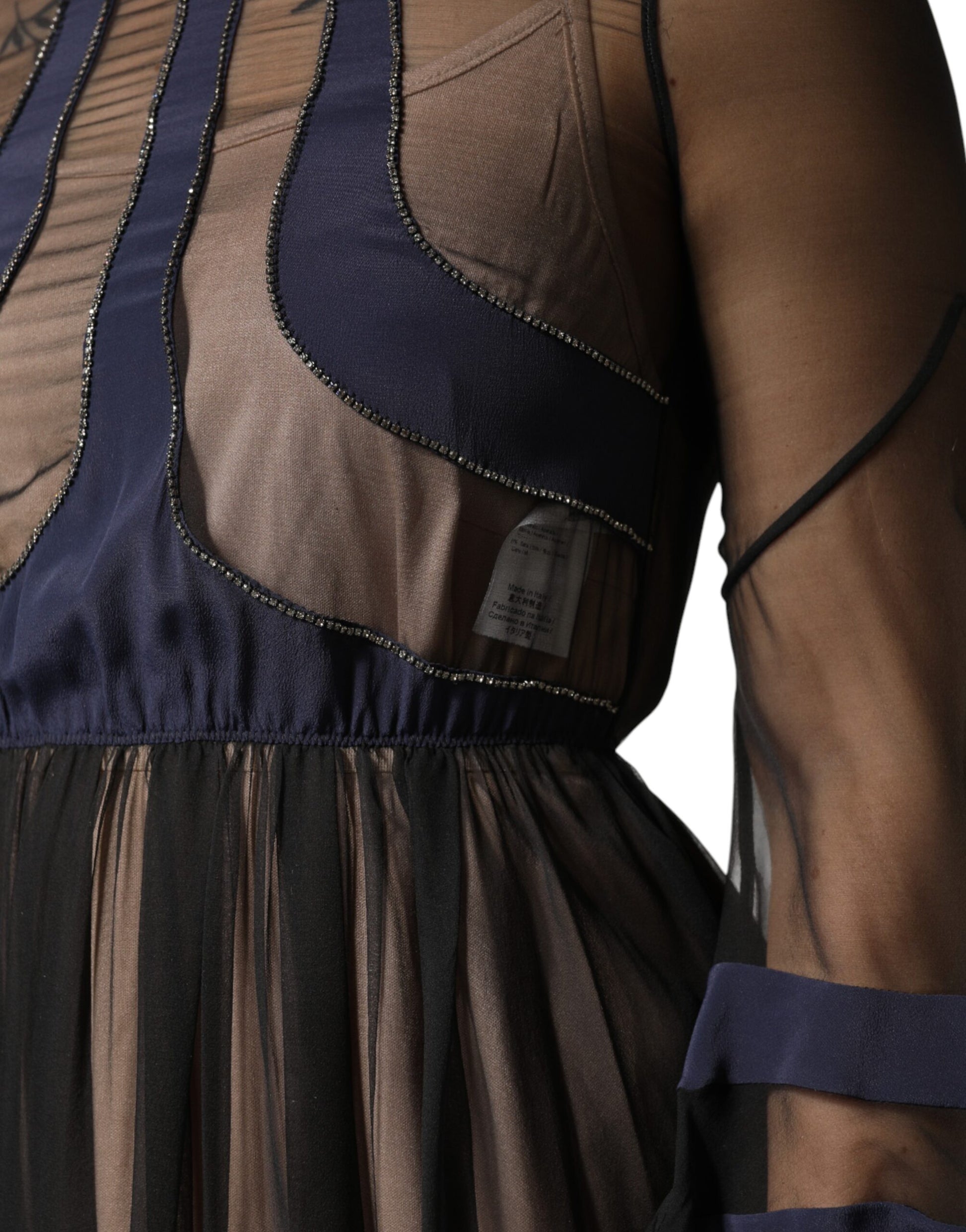 N.21 Blue Long Sleeves Sheer Silk Sheath A-line Midi Dress | Regal Royce