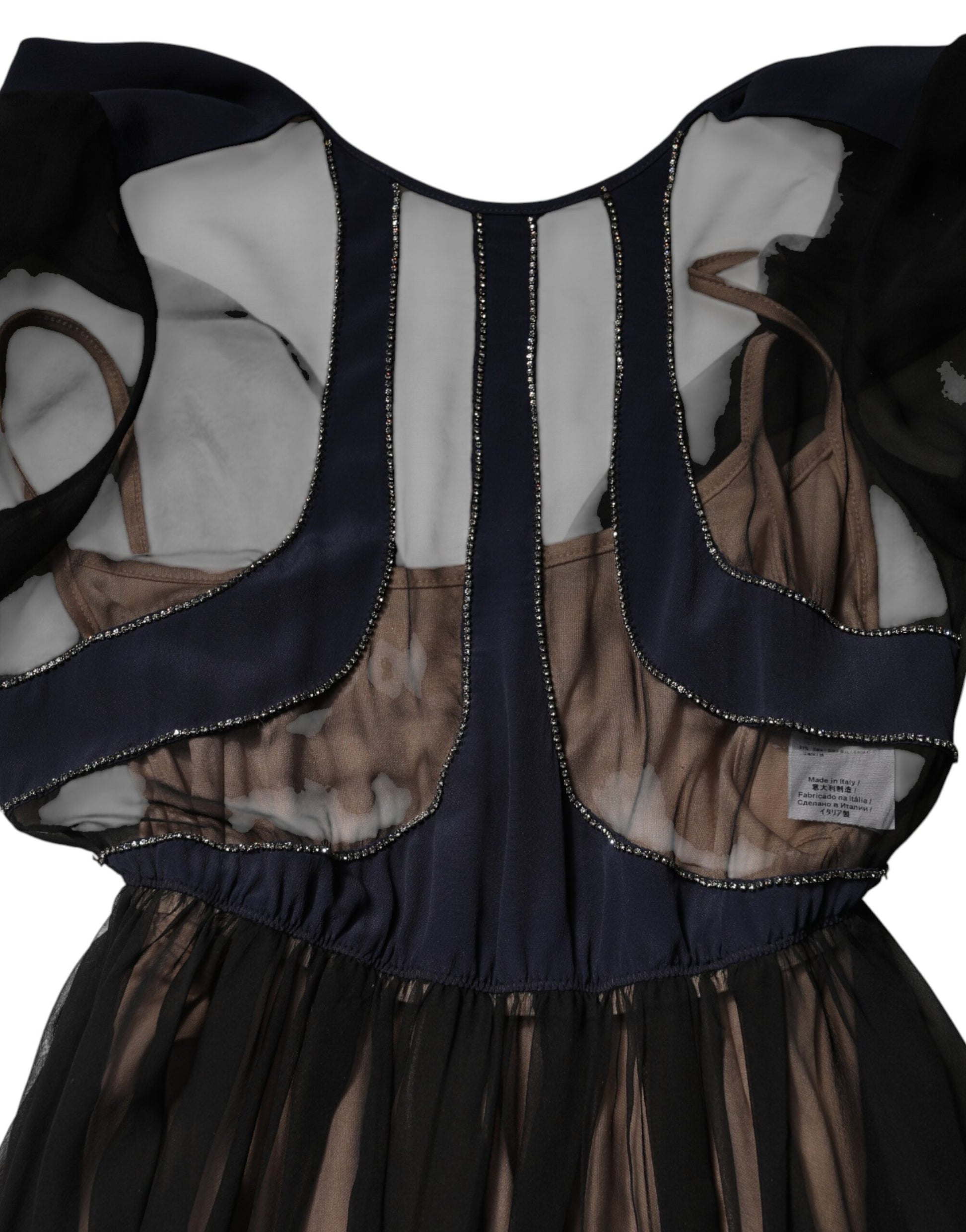 N.21 Blue Long Sleeves Sheer Silk Sheath A-line Midi Dress | Regal Royce