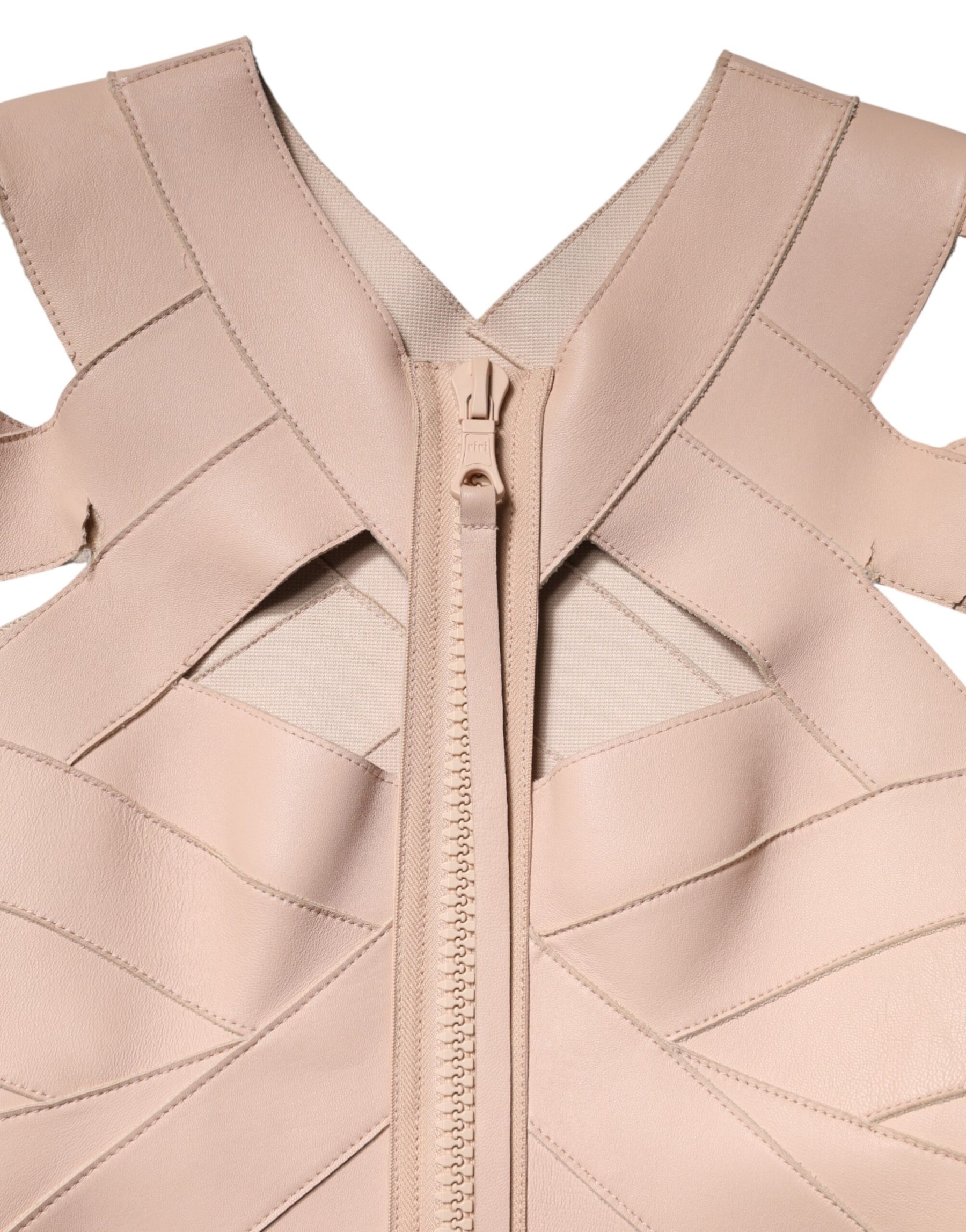 Dsquared² Beige Leather Short Sleeves Sheath Mini Dress | Regal Royce