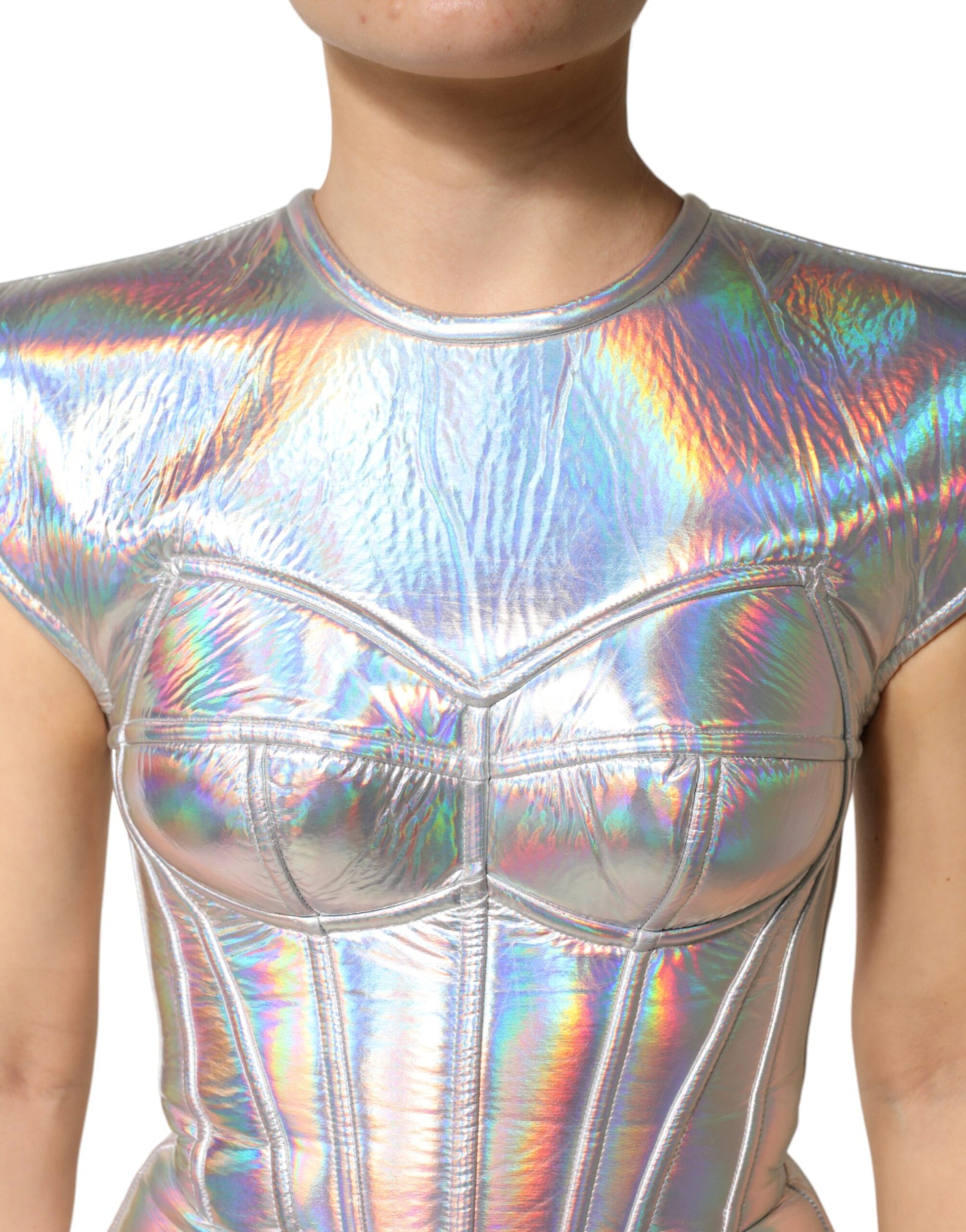 Dolce & Gabbana Silver Iridescent Bodycon Sheath Midi Dress | Regal Royce